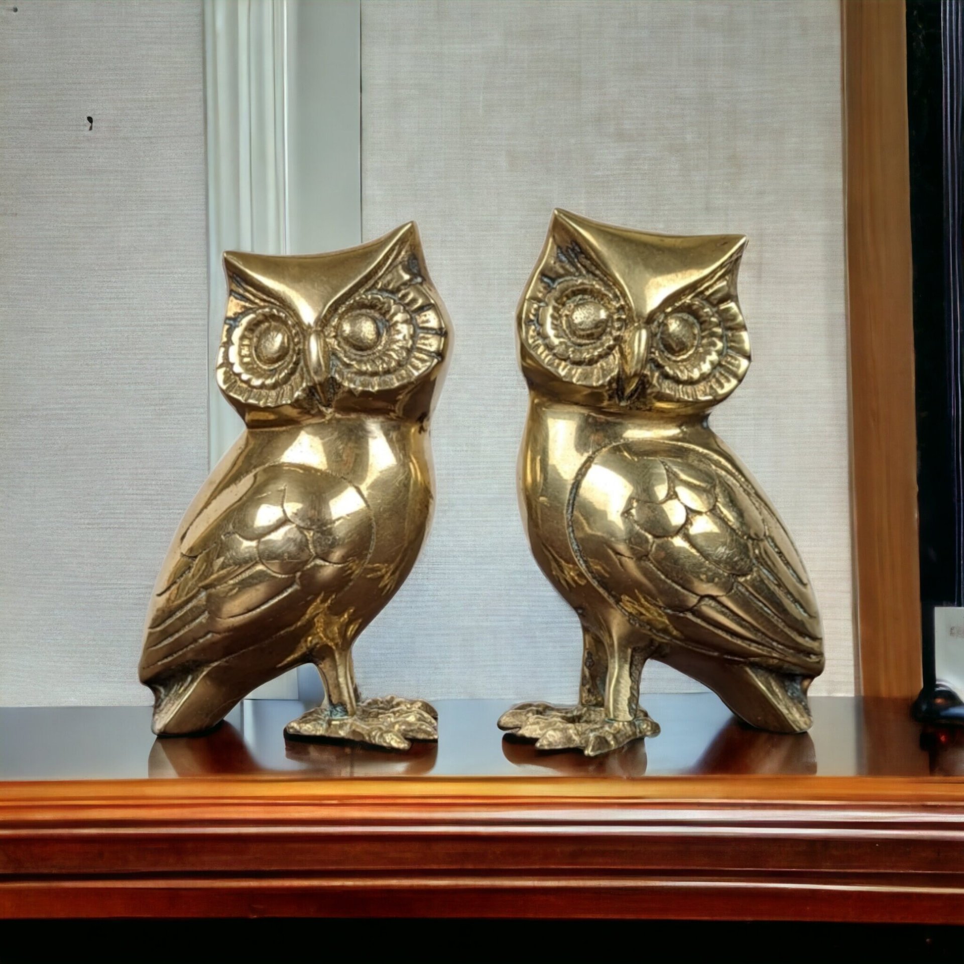 Vintage Pair of Brass Owl Figurines