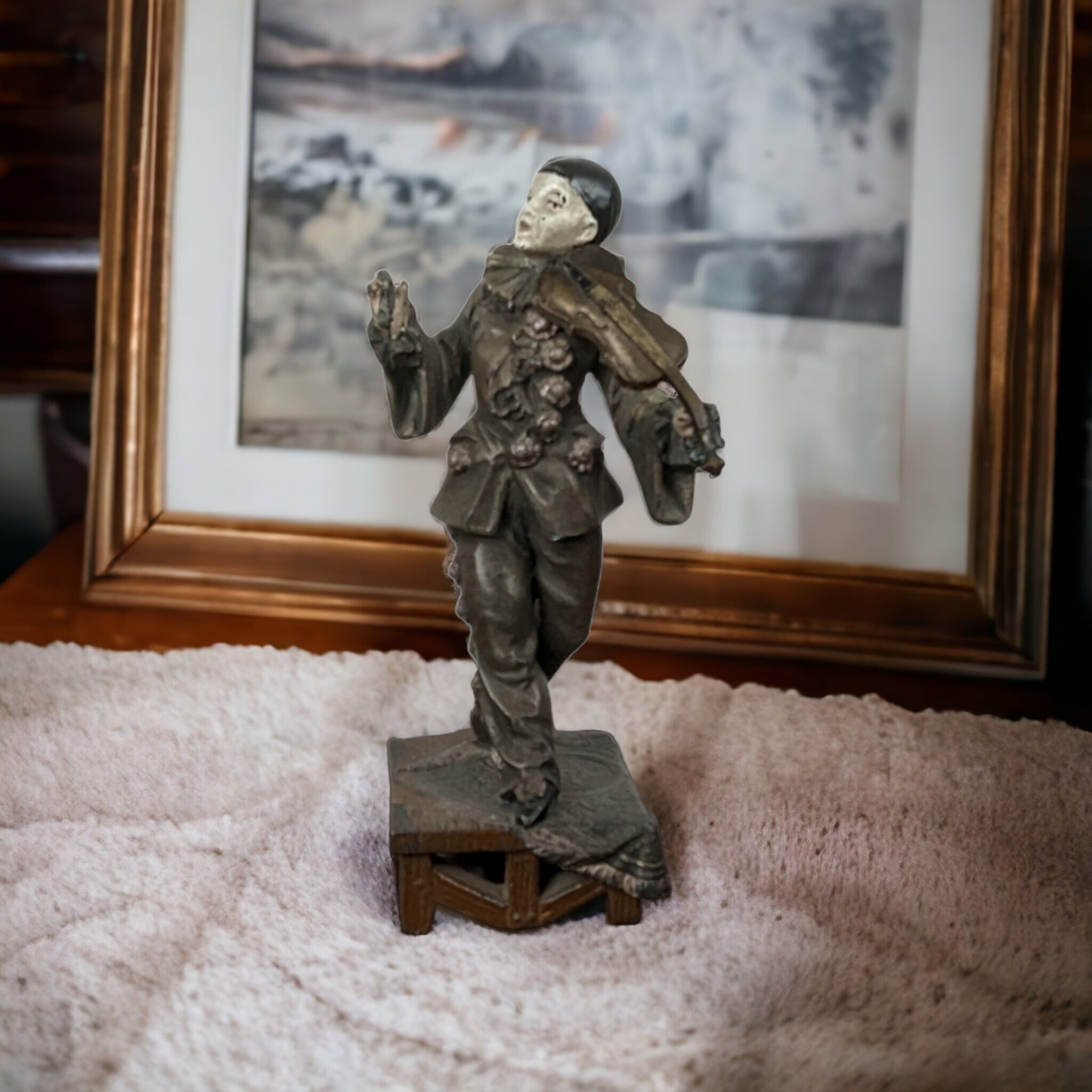 Charming Antique Metal Pierrot Clown Sculpture/Figurine