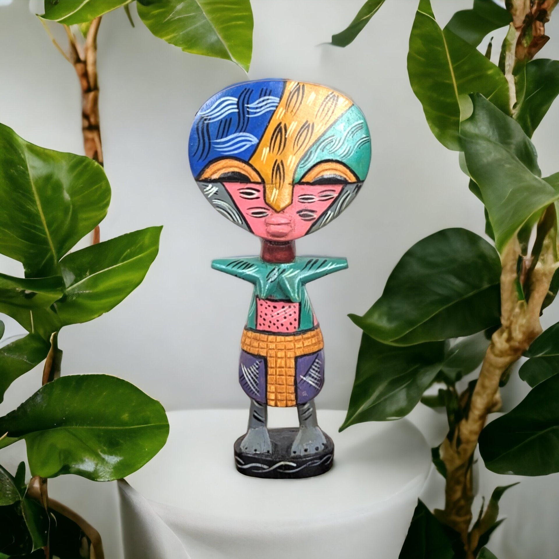 African Hand Carved, Painted Fertility Figurine