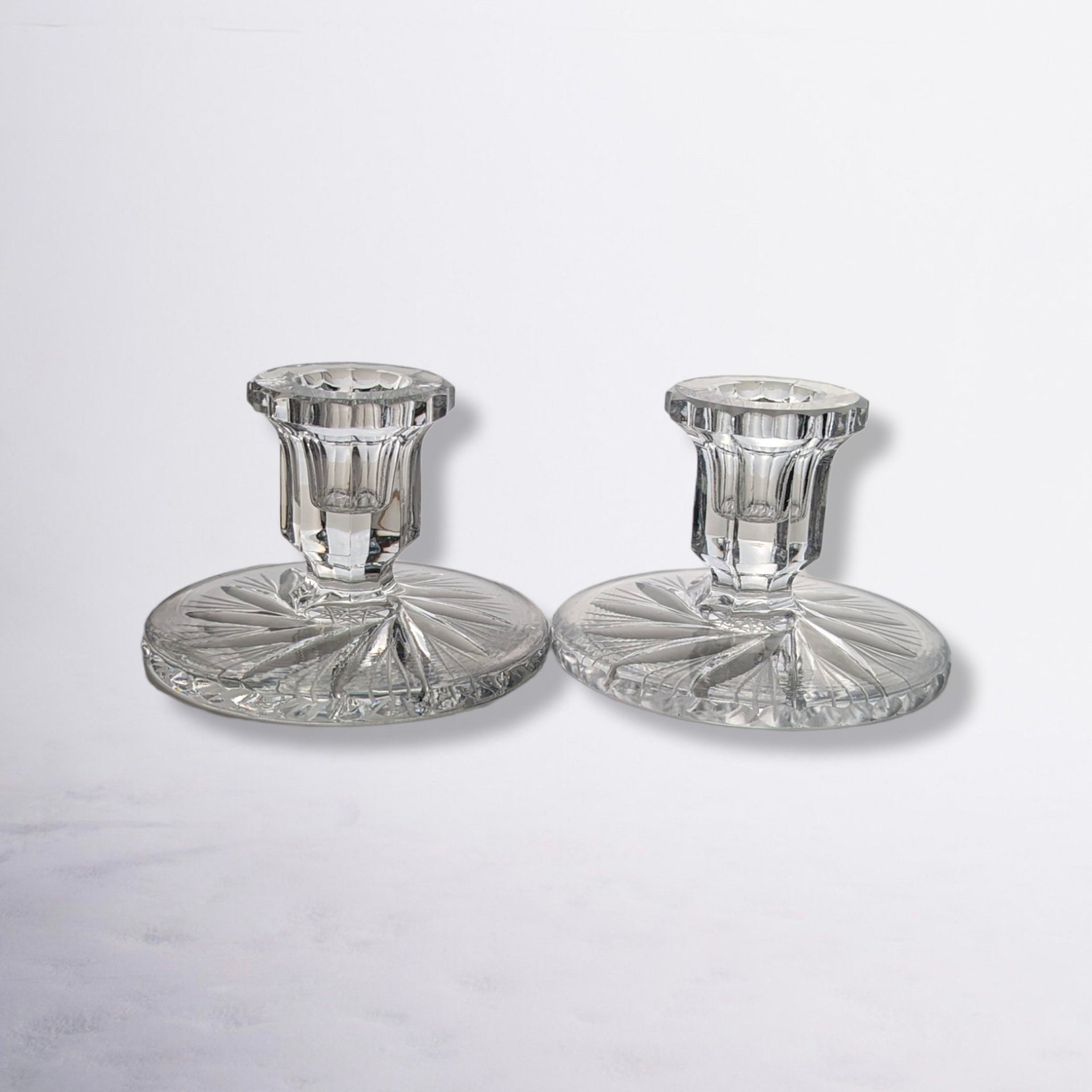 Classic Elegance: Pair of American Cut Crystal Candle Stick Holders