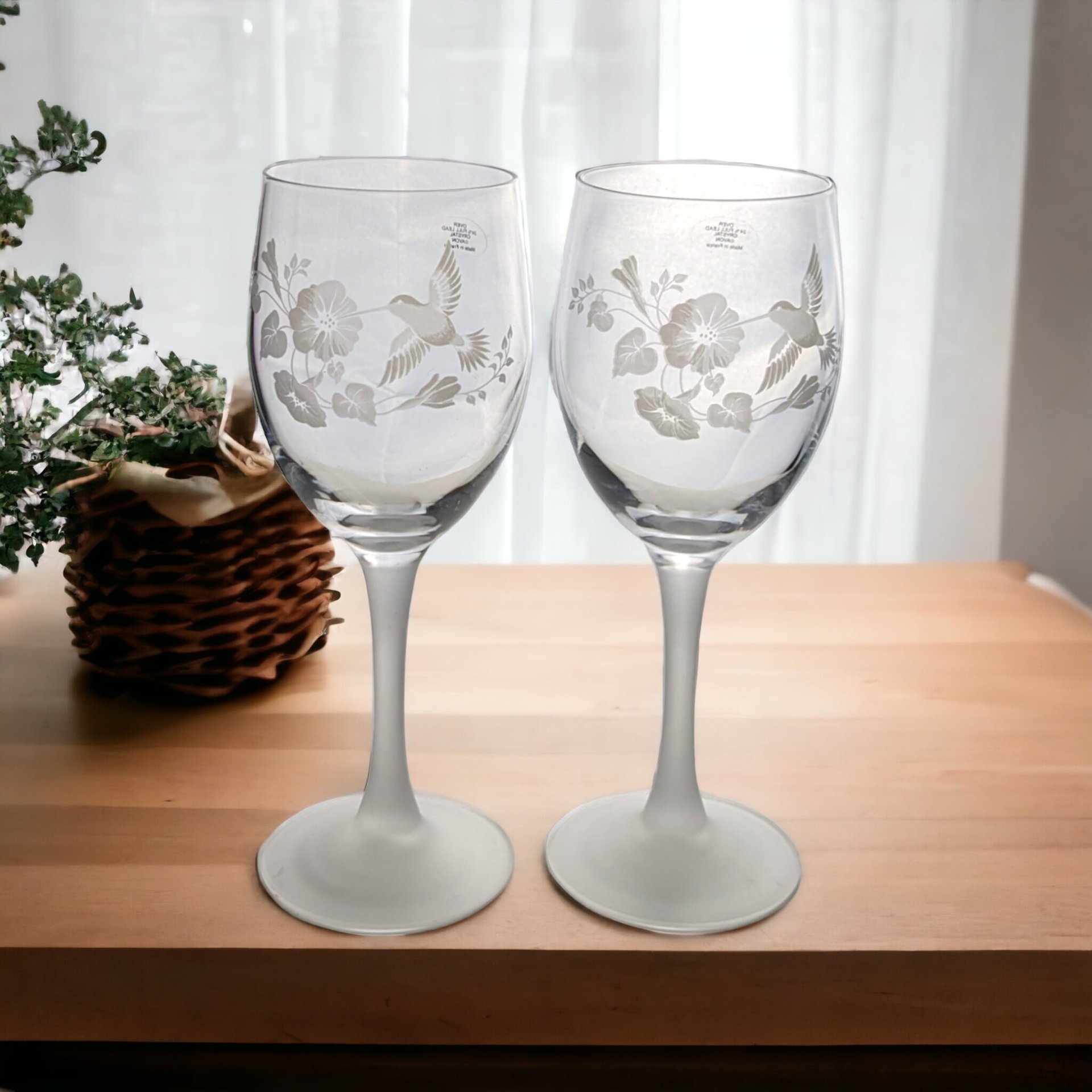 Pair of Avon Hummingbird Crystal Glasses