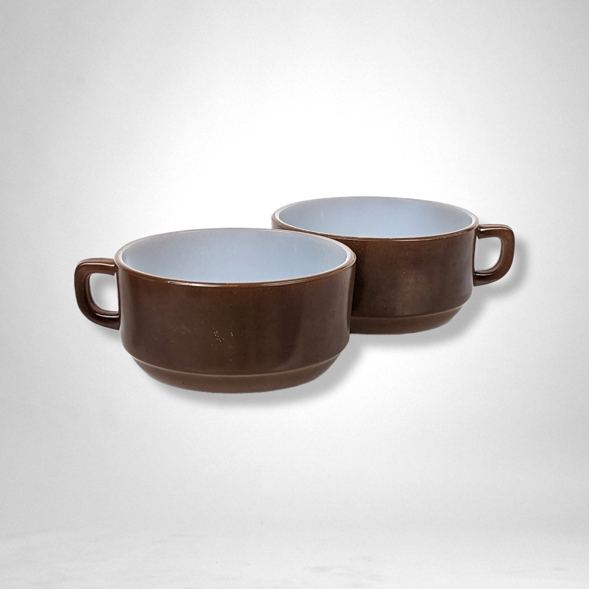 Pair of Anchor Hocking Fire King Brownstone Soup Mug Pair