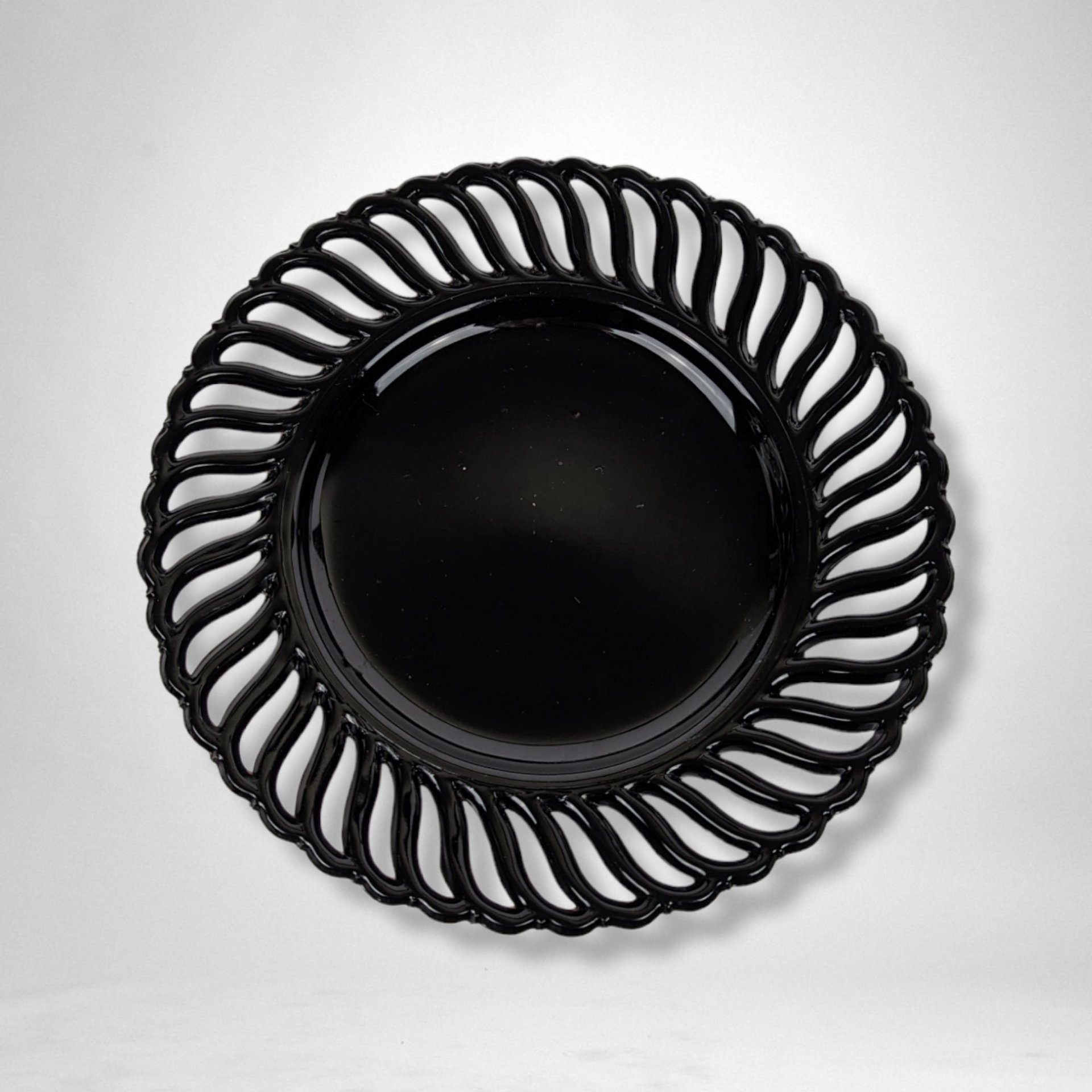 Vintage Reticulated Black Glass Plate