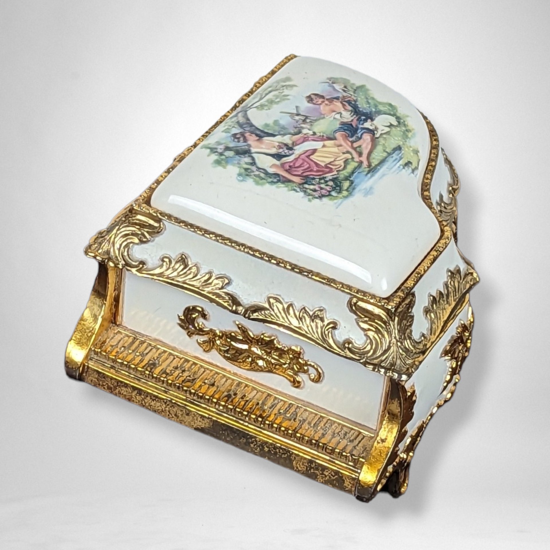 Vintage Enamel and Porcelain Piano Music Box