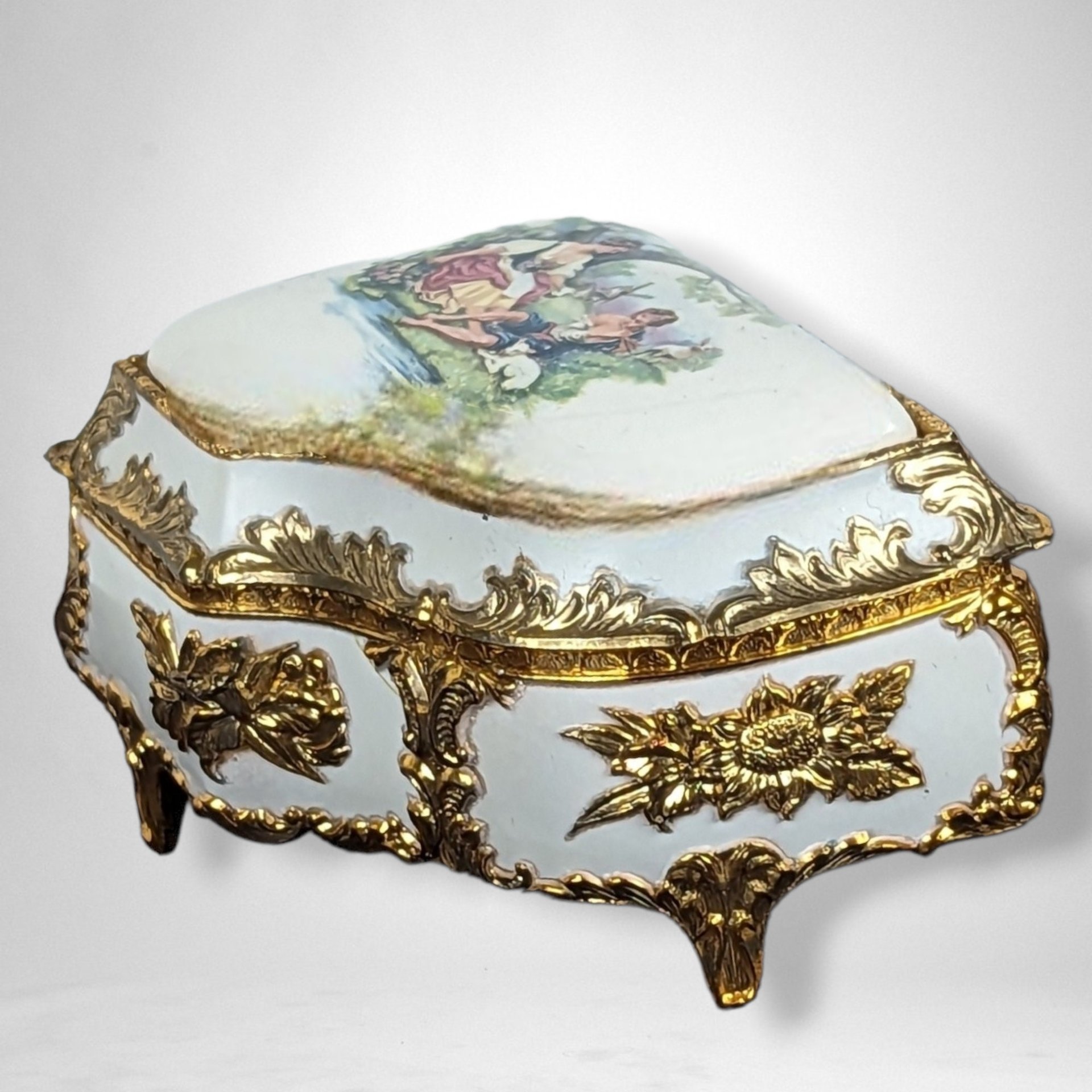 Vintage Enamel and Porcelain Piano Music Box