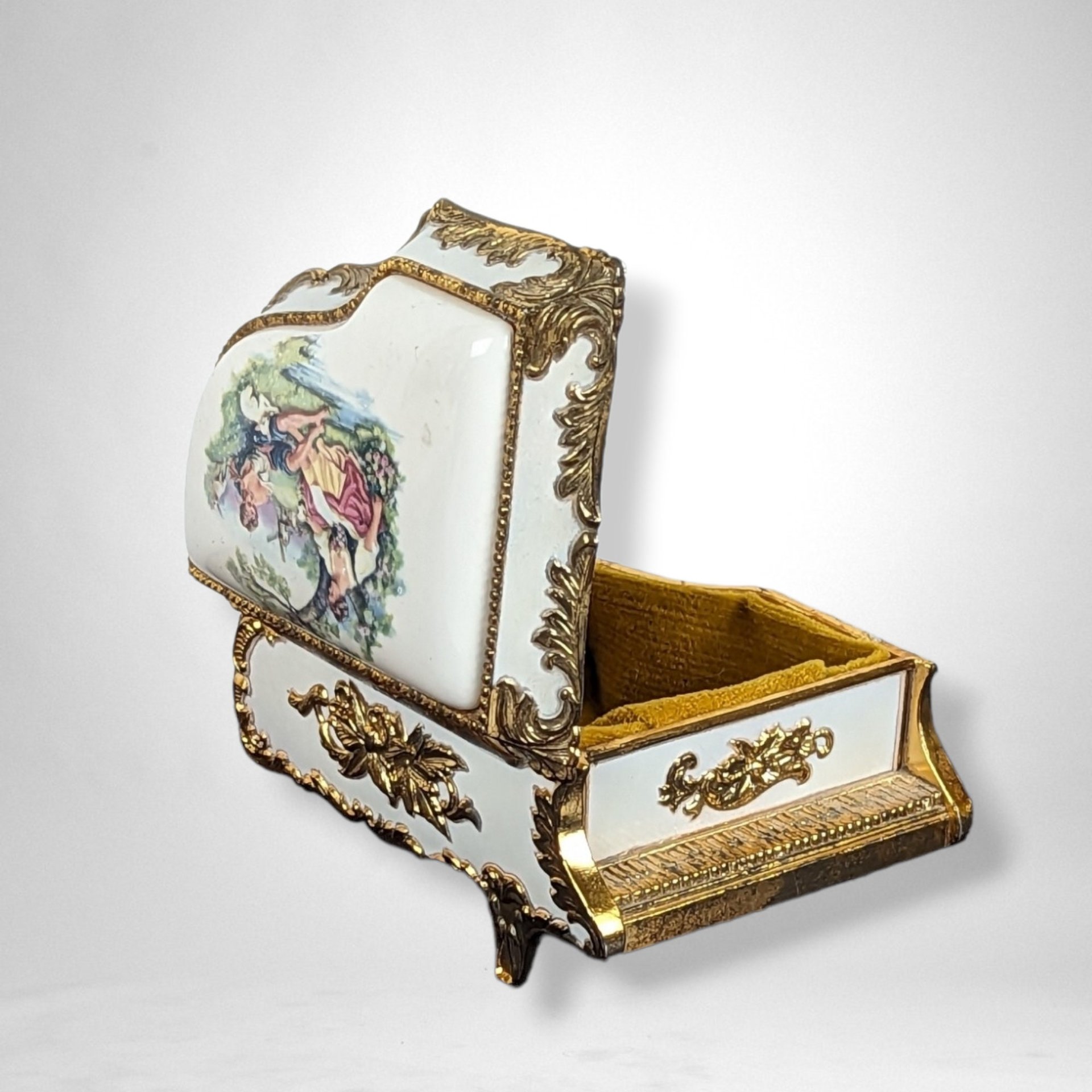 Vintage Enamel and Porcelain Piano Music Box