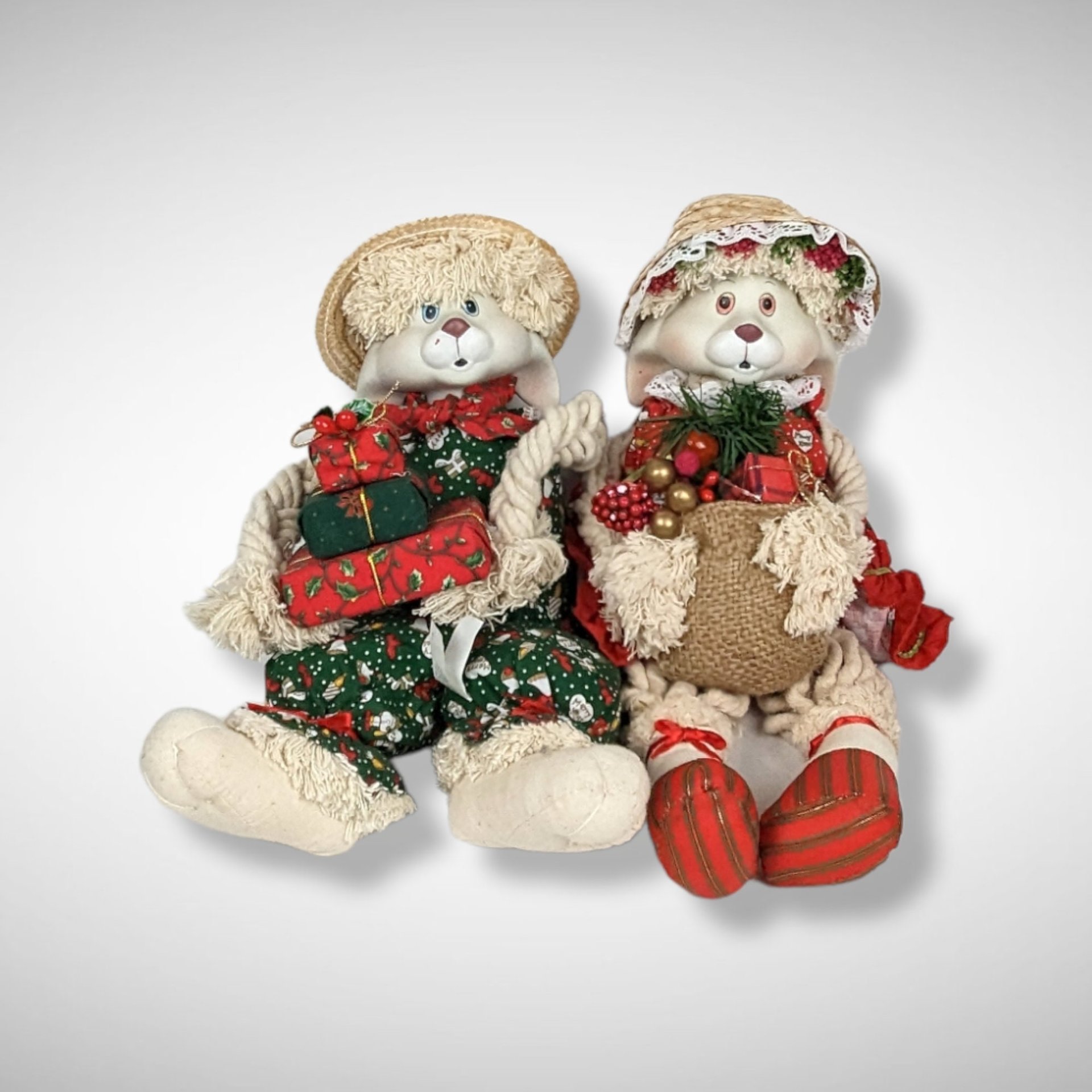 House of Lloyd Christmas Around the World Porcelain Flossie and Floyd Bunny Shelf Sitters - Charming Holiday Decorations!