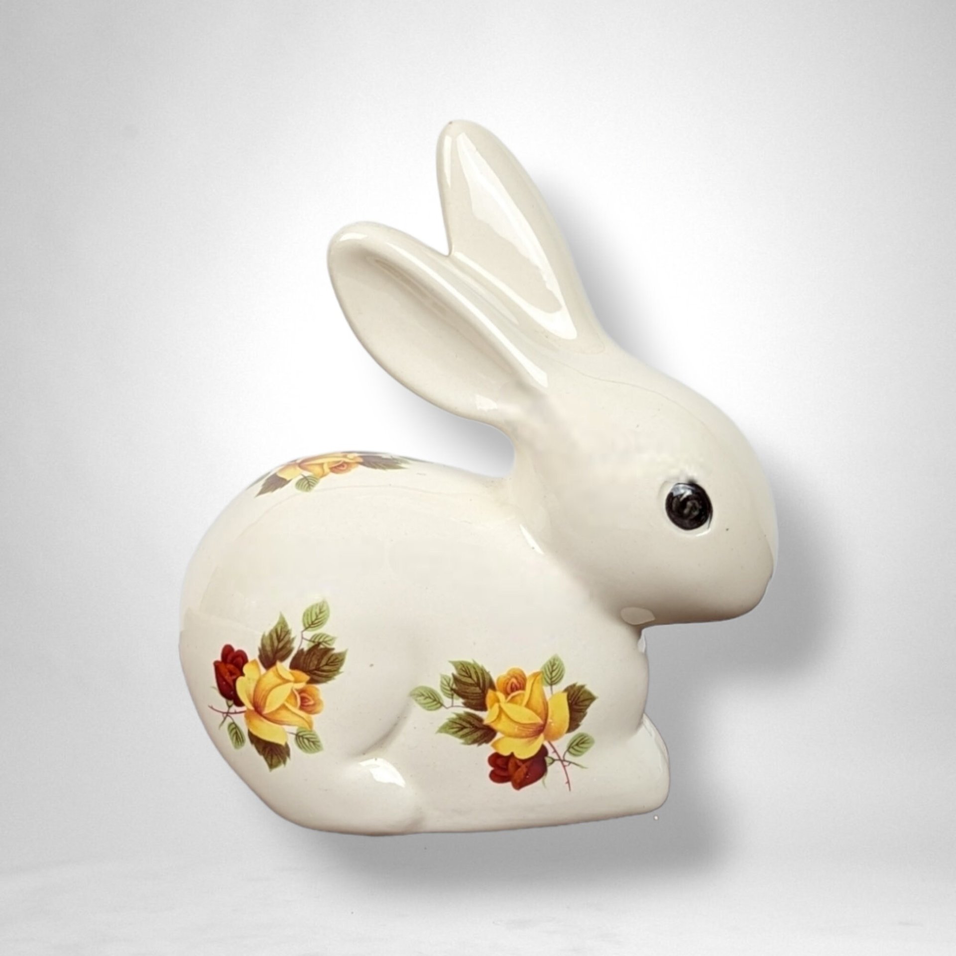 Vintage Bunny Shaped Cotton Ball Dispenser with Floral Motif