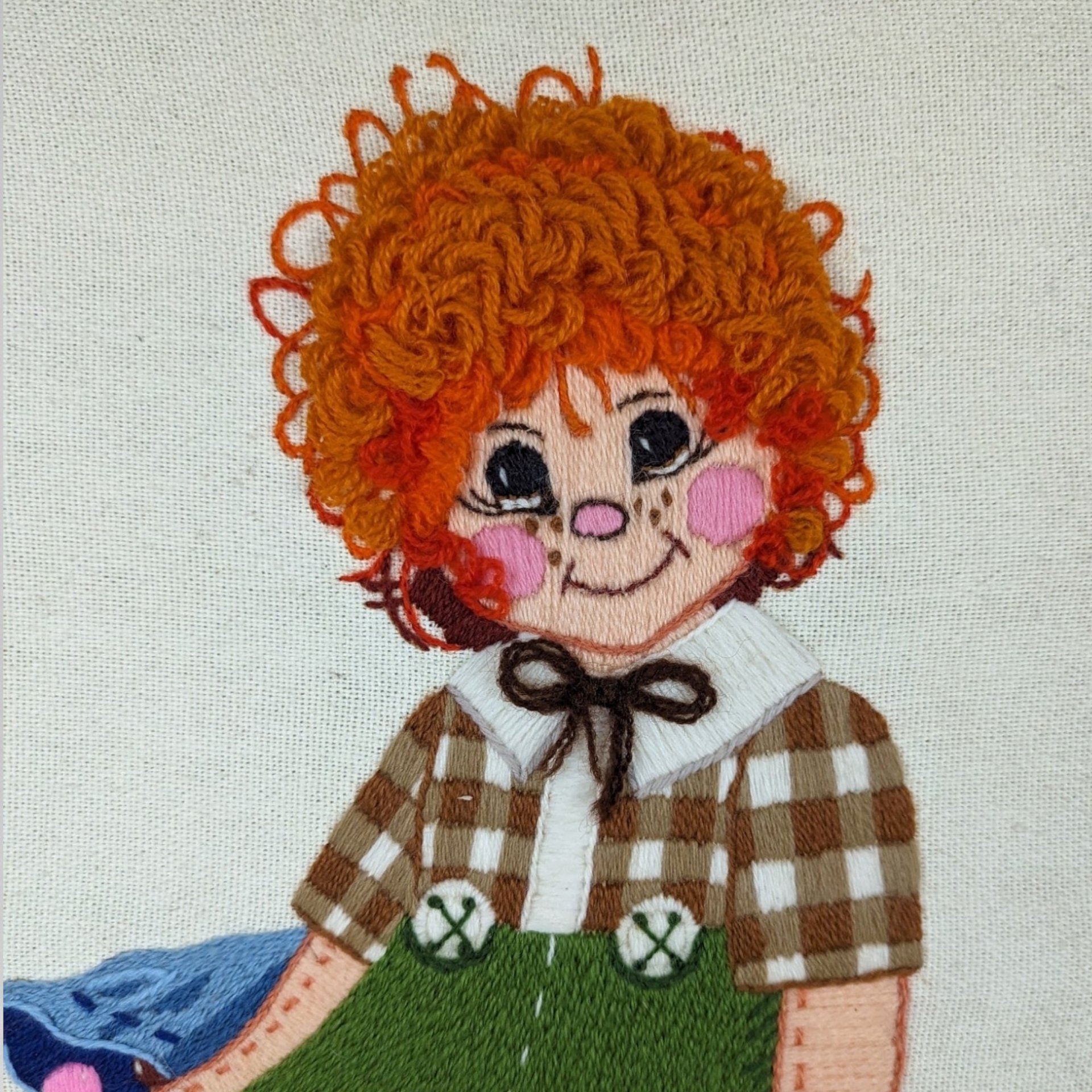 Vintage Carrot Top Boy and Girl Needlepoint, Framed Needlepoint Wall Art, Children's Decor, Nursery Decor, 19x15 Inches