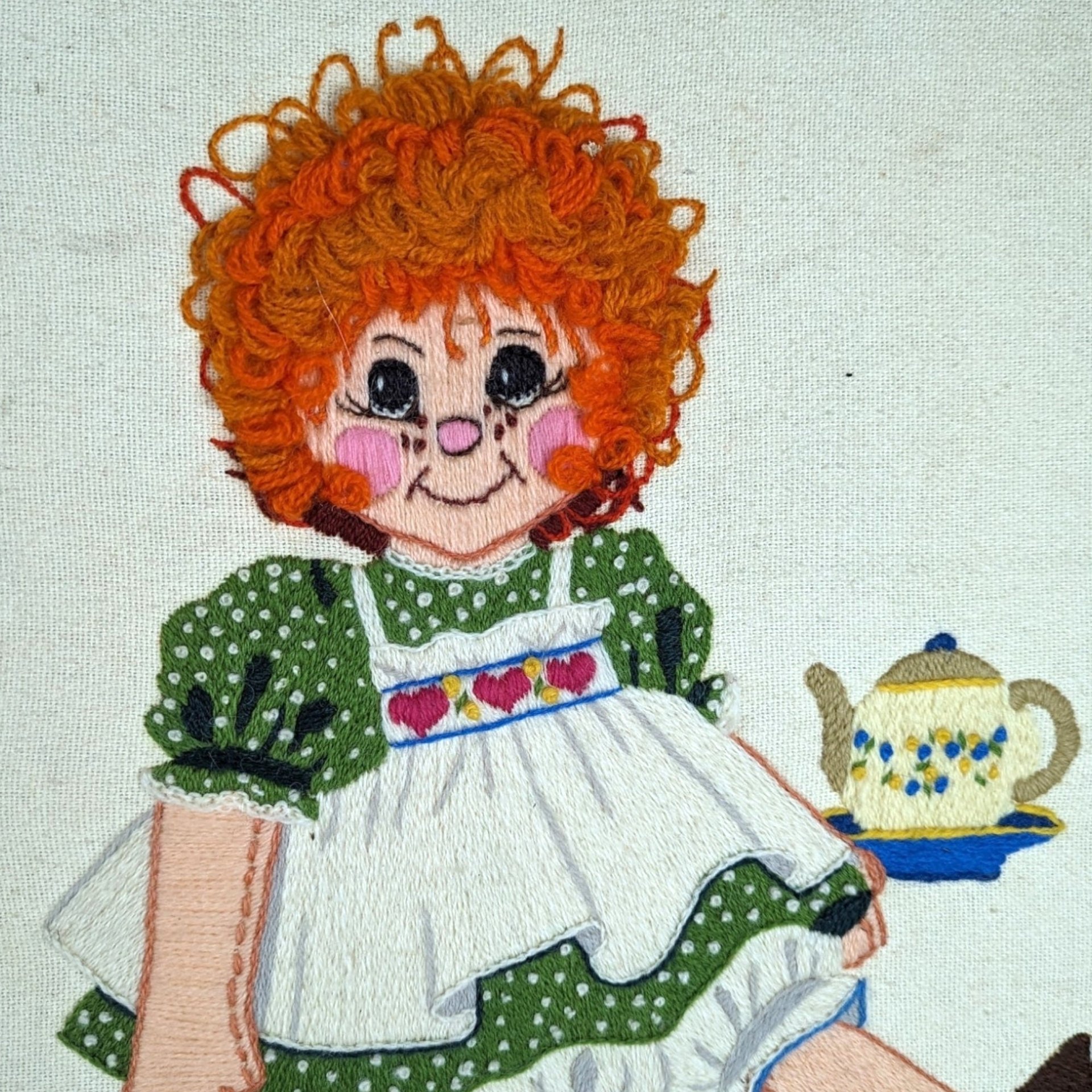 Vintage Carrot Top Boy and Girl Needlepoint, Framed Needlepoint Wall Art, Children's Decor, Nursery Decor, 19x15 Inches