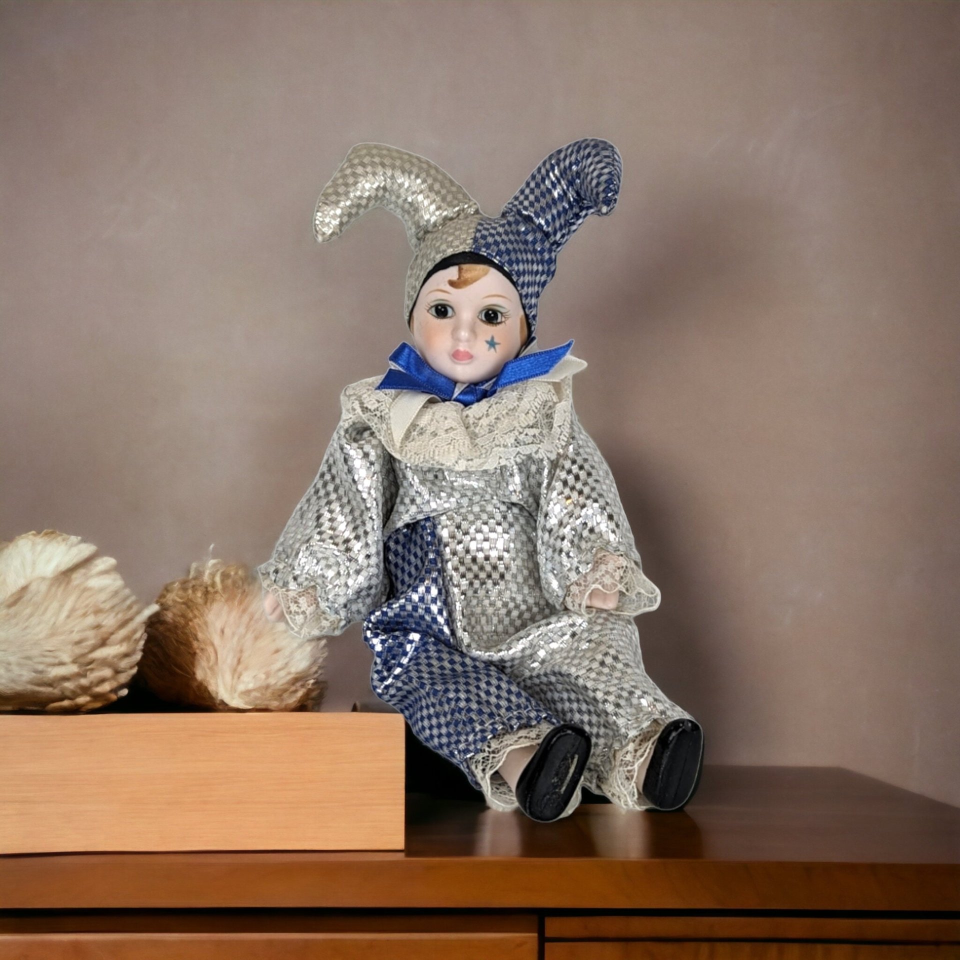 Vintage Harlequin Jester Doll