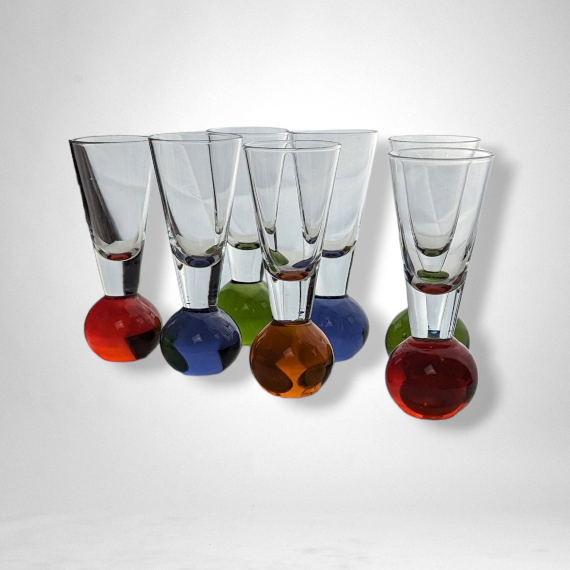 Set of 7 Multi Colored Ball Base Shot Glasses
