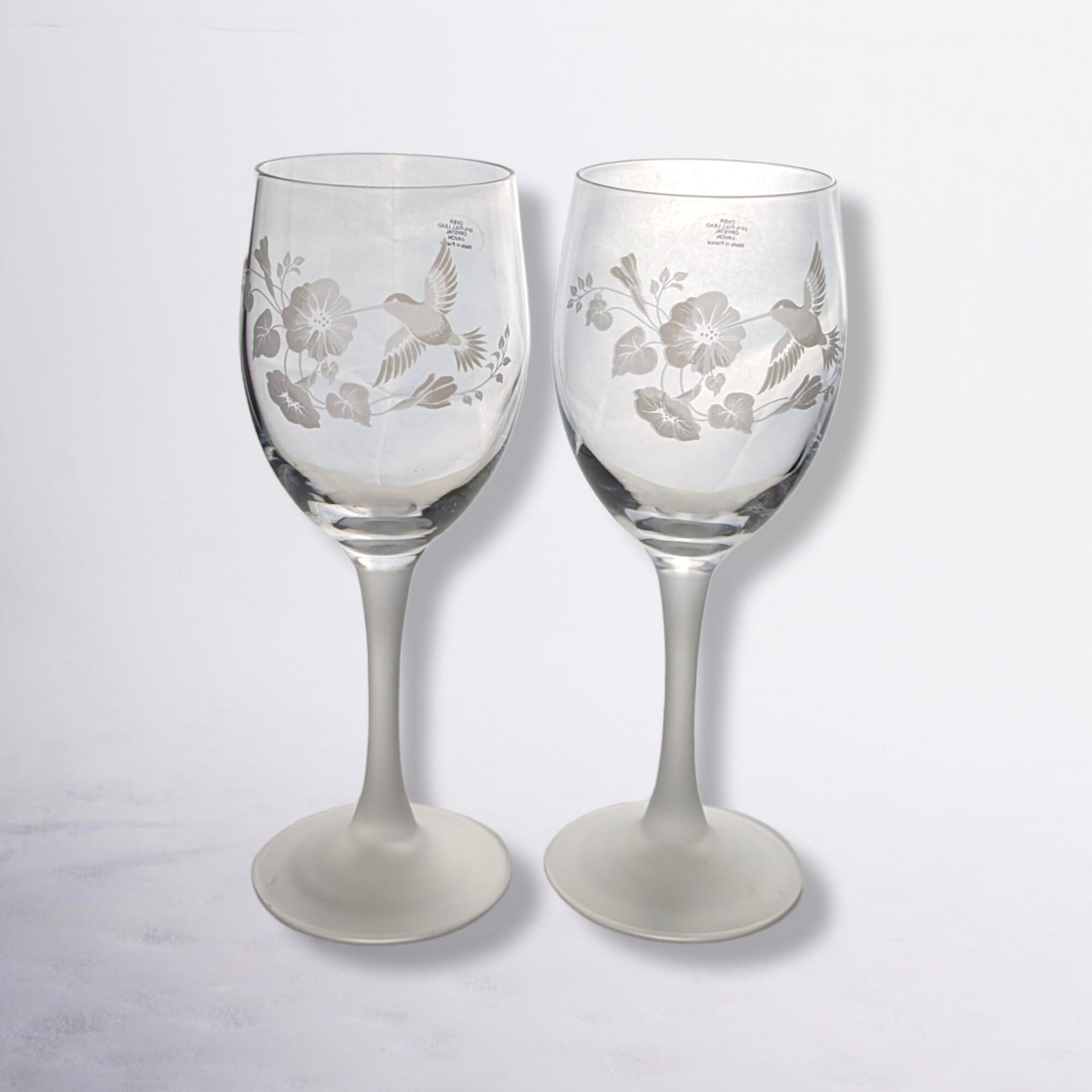 Pair of Avon Hummingbird Crystal Glasses