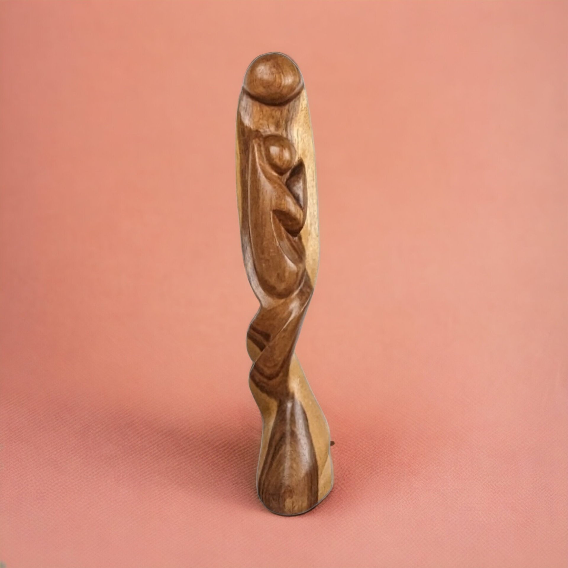 Exquisite Vintage Hand-Carved Wooden Mother and Child Figurine: Timeless Artistry and Maternal Grace