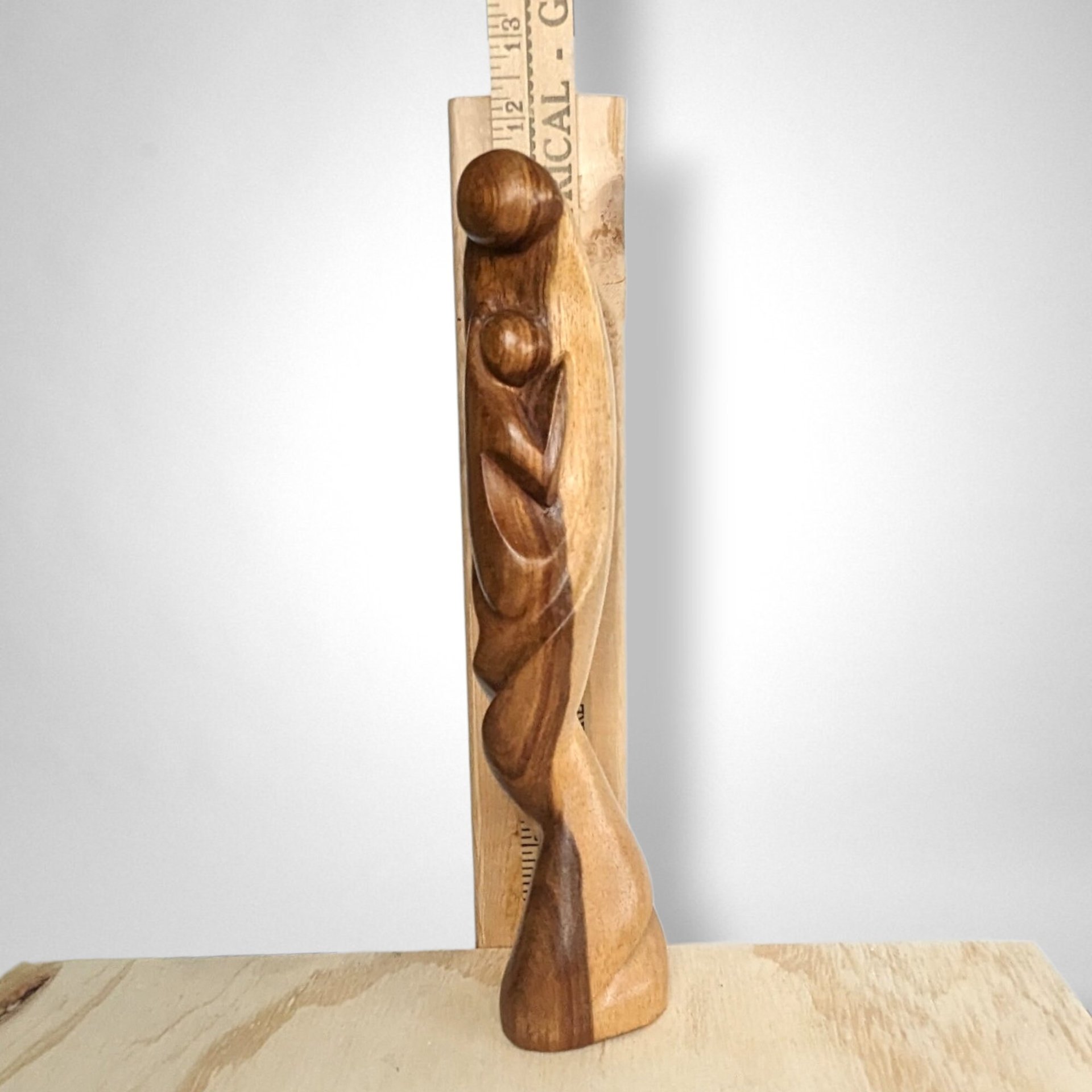 Exquisite Vintage Hand-Carved Wooden Mother and Child Figurine: Timeless Artistry and Maternal Grace