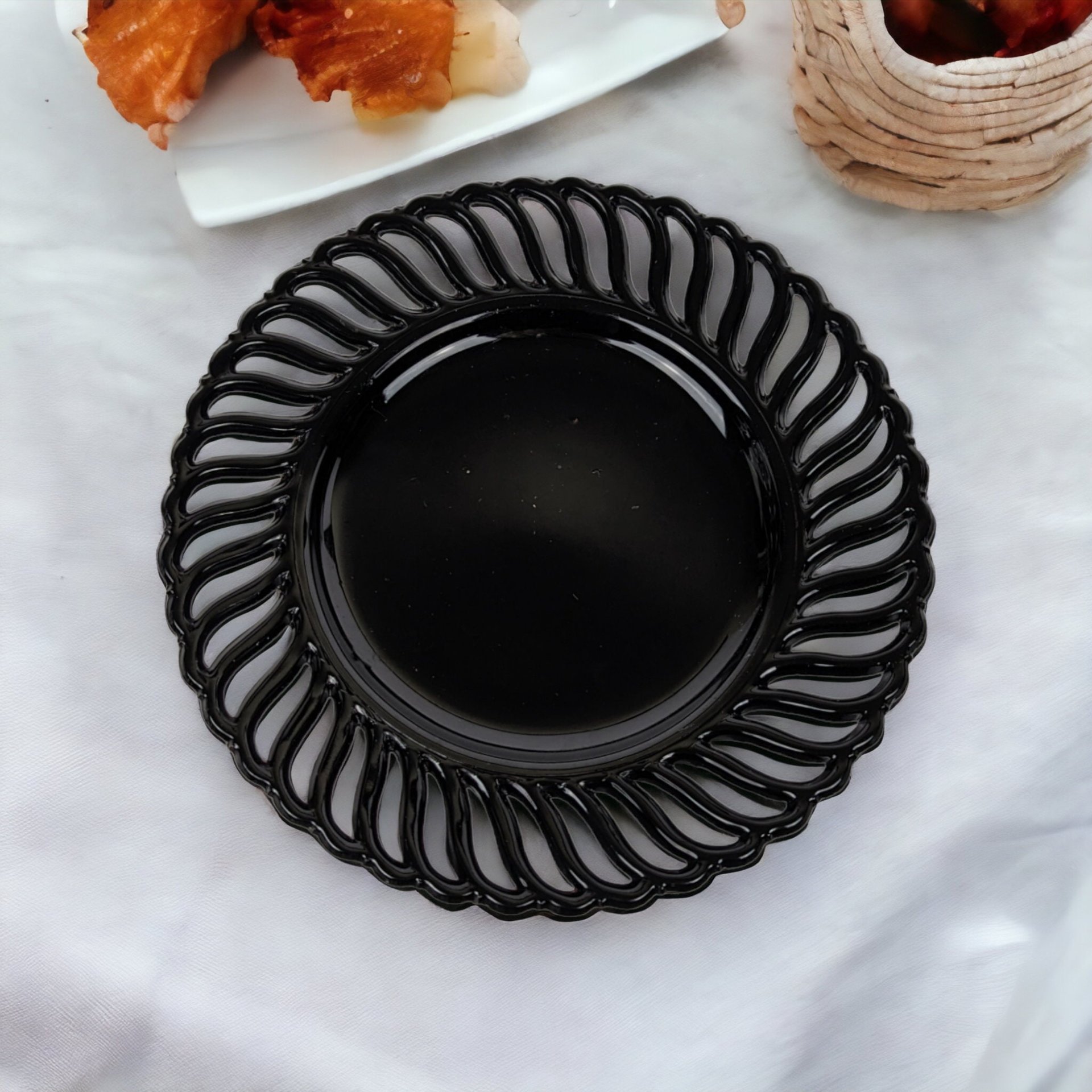 Vintage Reticulated Black Glass Plate