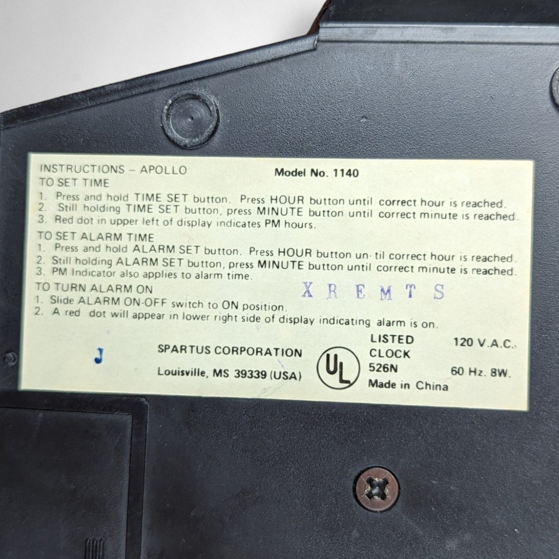 Vintage Spartus Alarm Clock Model 1140