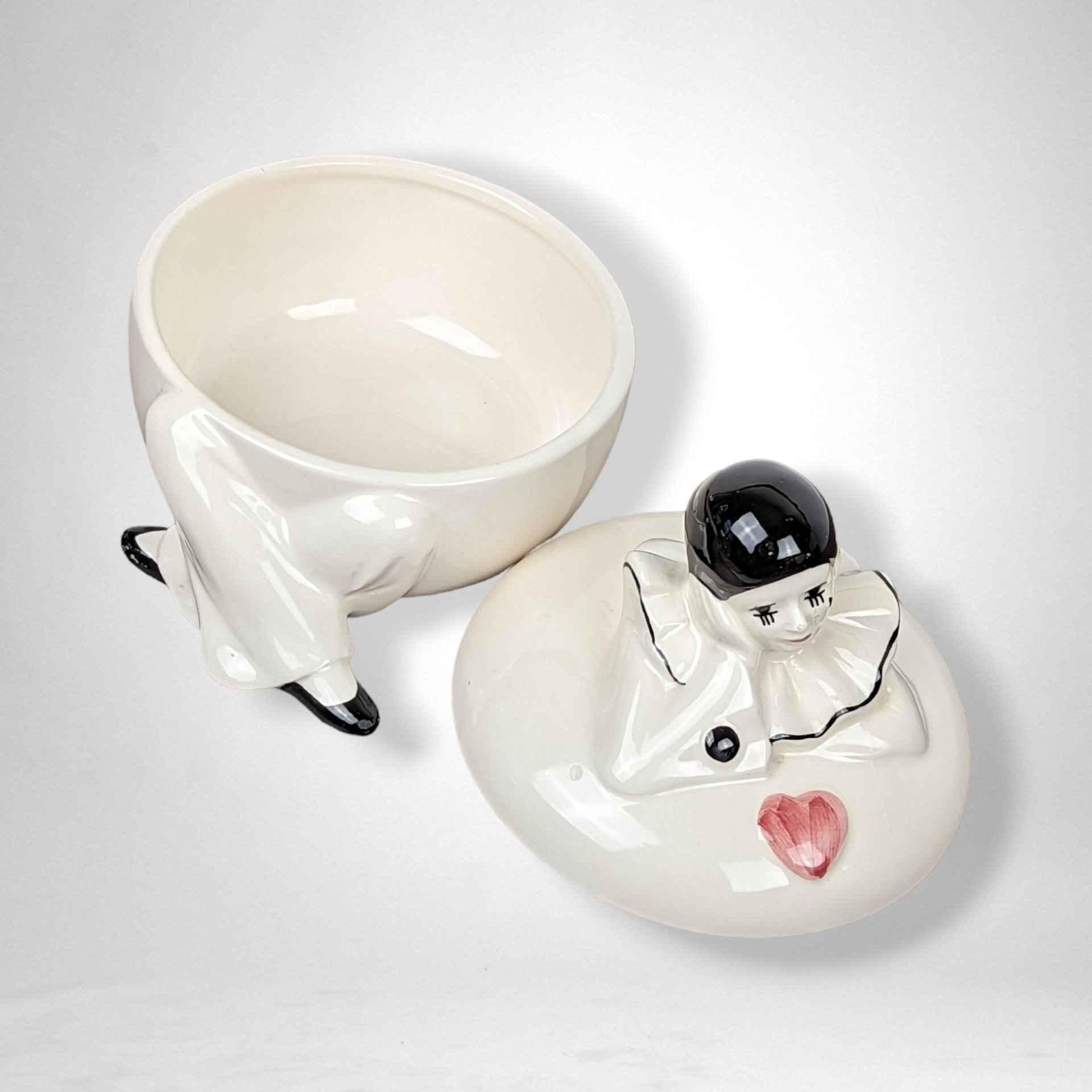 Vintage Pierrot Clown Porcelain Trinket Box