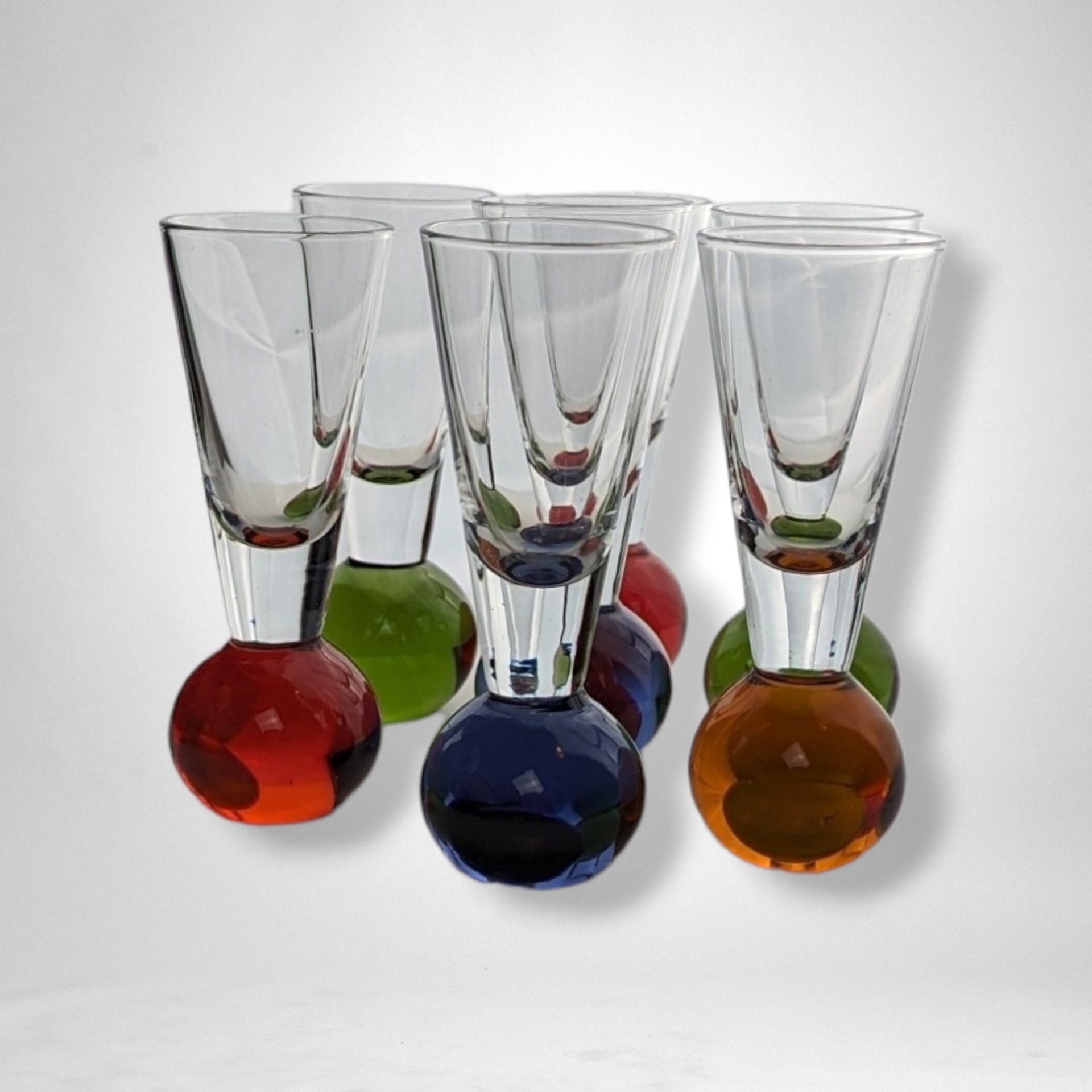 Set of 7 Multi Colored Ball Base Shot Glasses