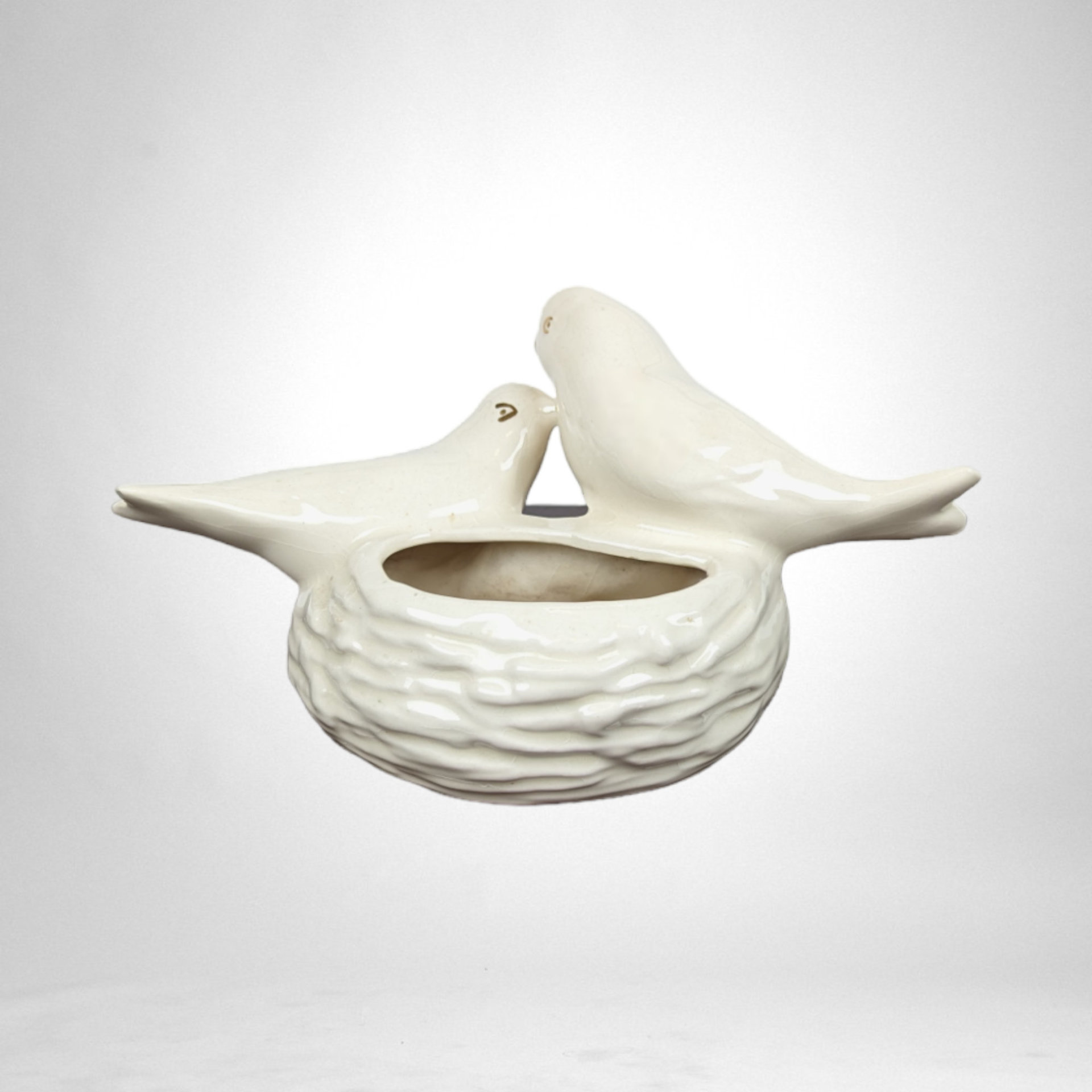 Vintage Cream and Gold Porcelain Bird Planter