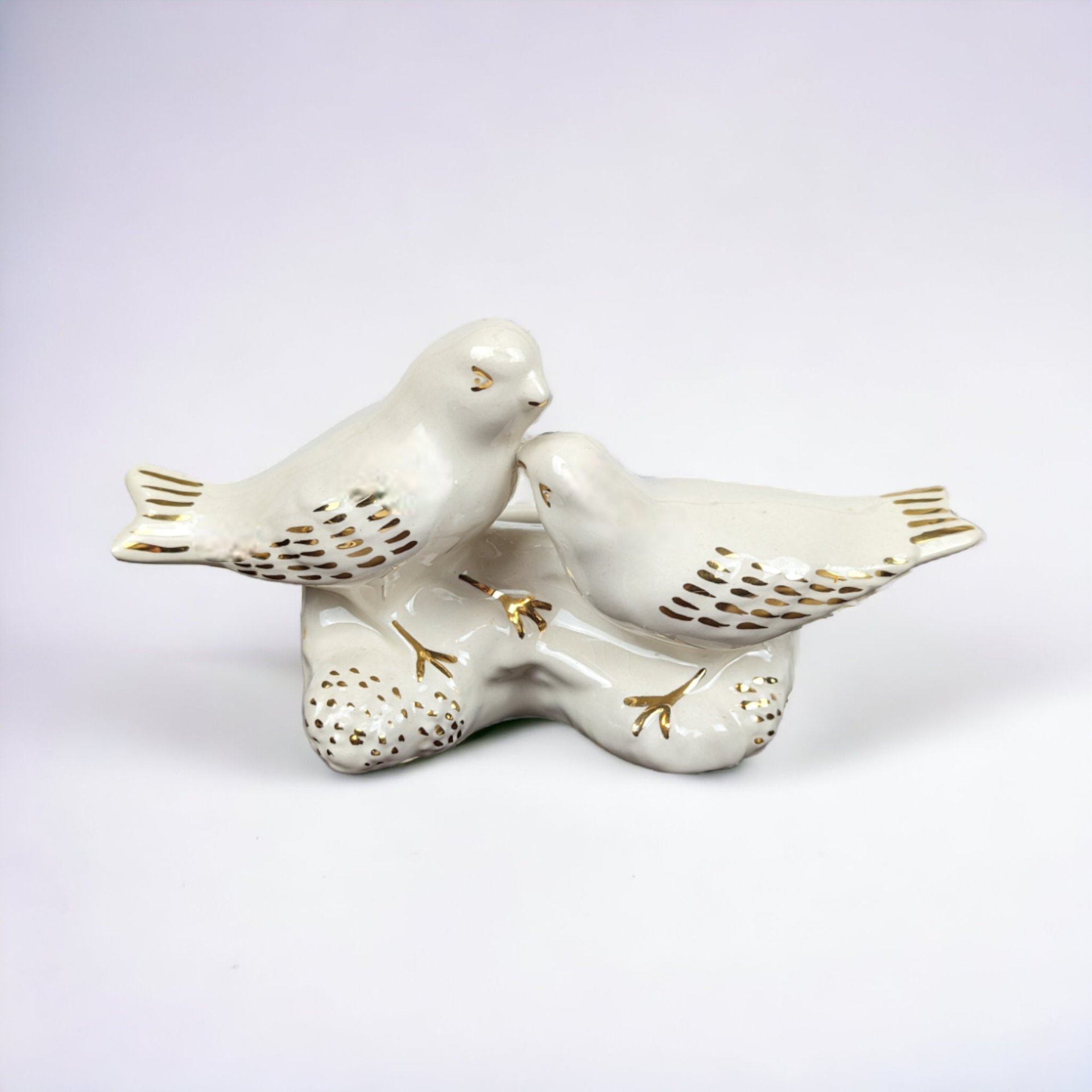 Vintage Cream and Gold Porcelain Bird Planter