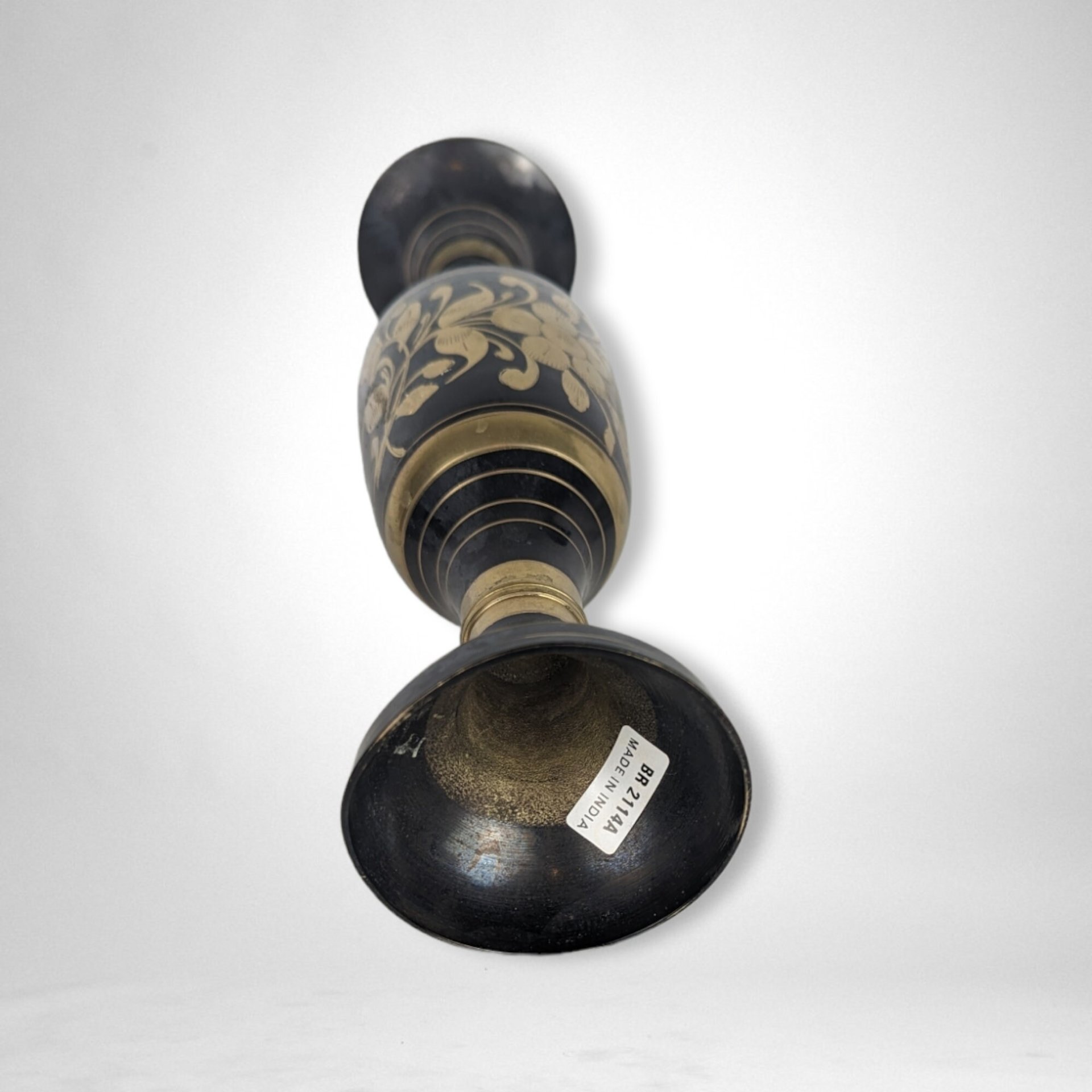 Exquisite Elegance: Vintage Brass and Black Vase from India