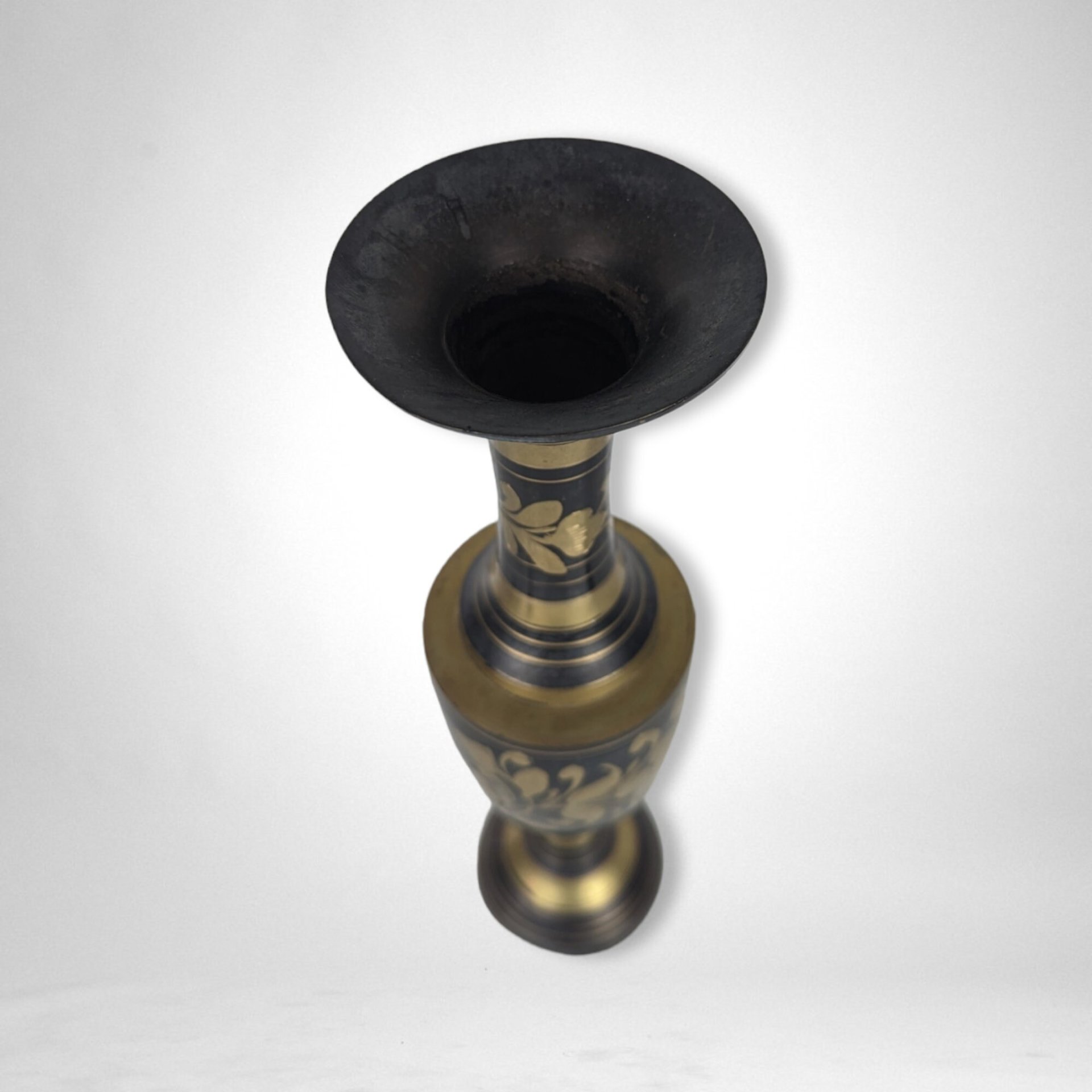 Exquisite Elegance: Vintage Brass and Black Vase from India
