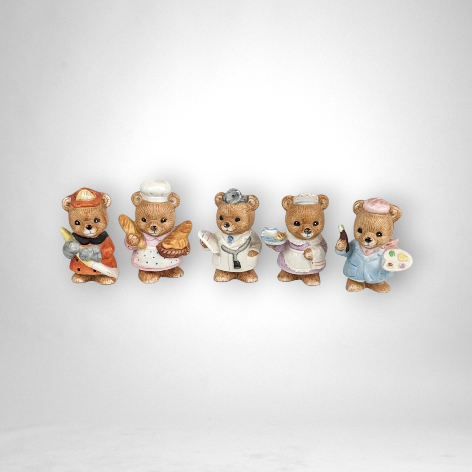 Vintage Set of 5 Homco Occupation Bear Figurines 8820 - Collectible Home Decor