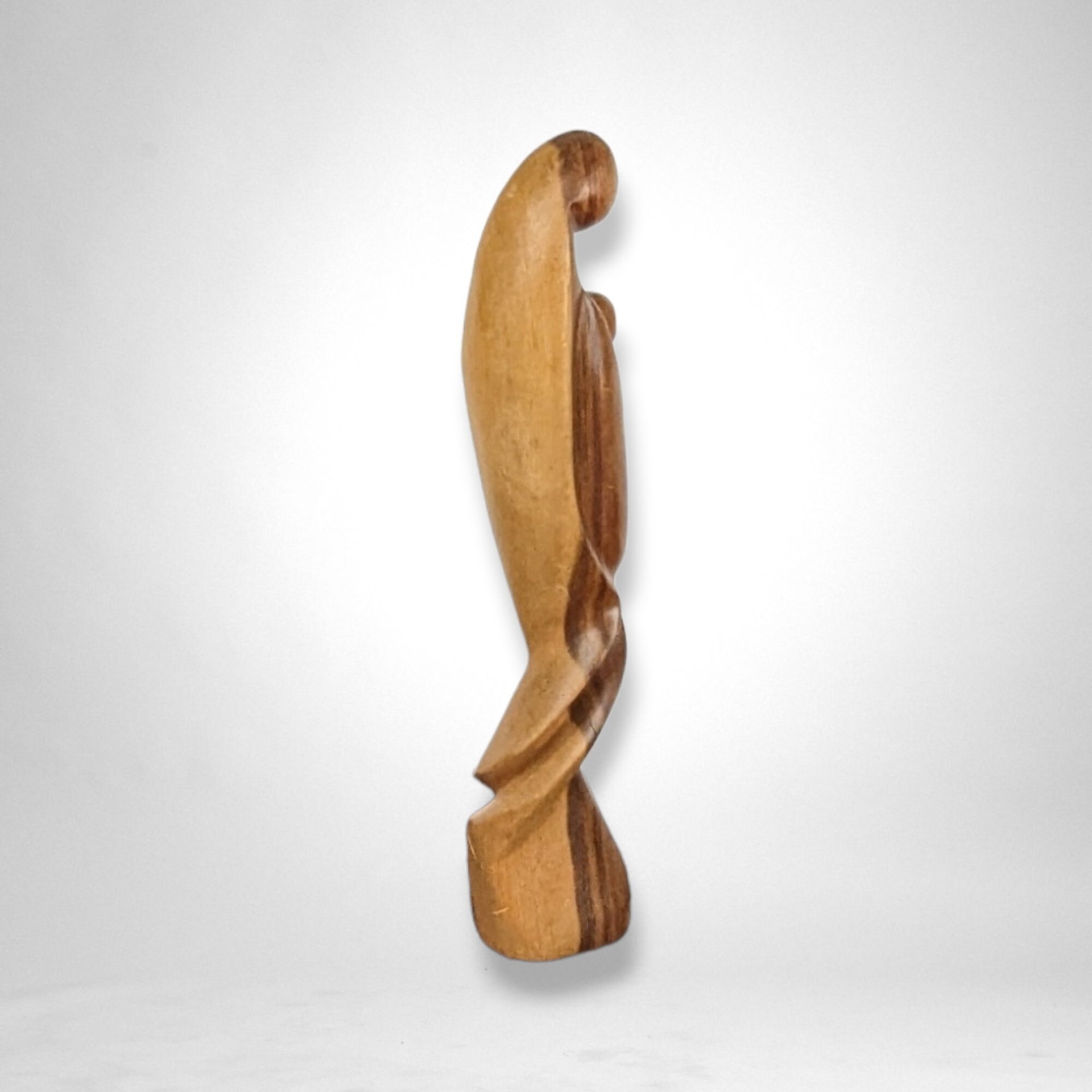 Exquisite Vintage Hand-Carved Wooden Mother and Child Figurine: Timeless Artistry and Maternal Grace