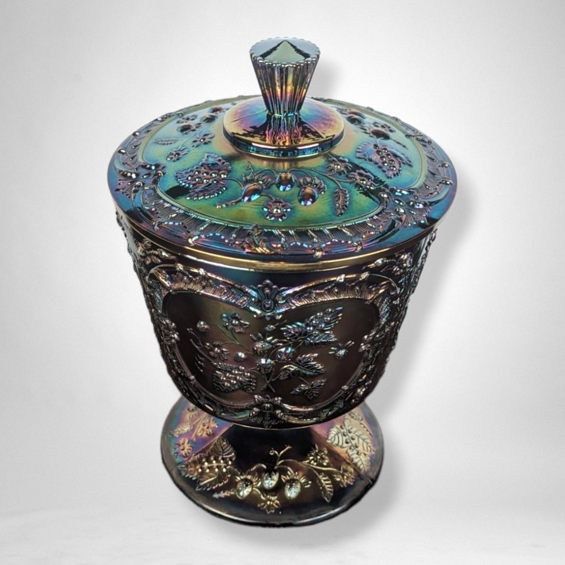 DO NOT BUY*** Reserved for Paiges - Fenton Amethyst Carnival Glass Wild Strawberry Candy Dish with Lid