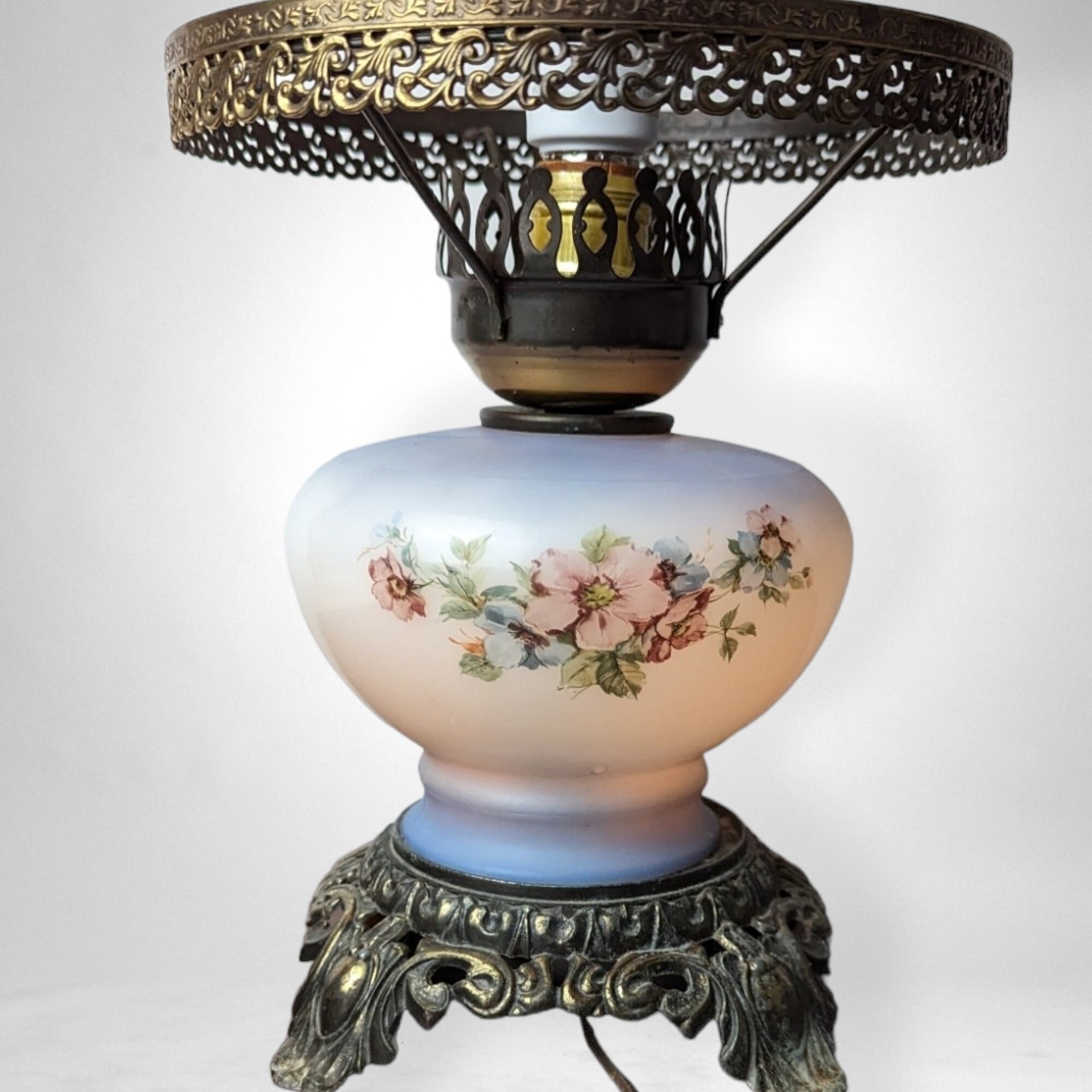 Vintage Painted Blue 3-Way Gone with the Wind Style Table Lamp