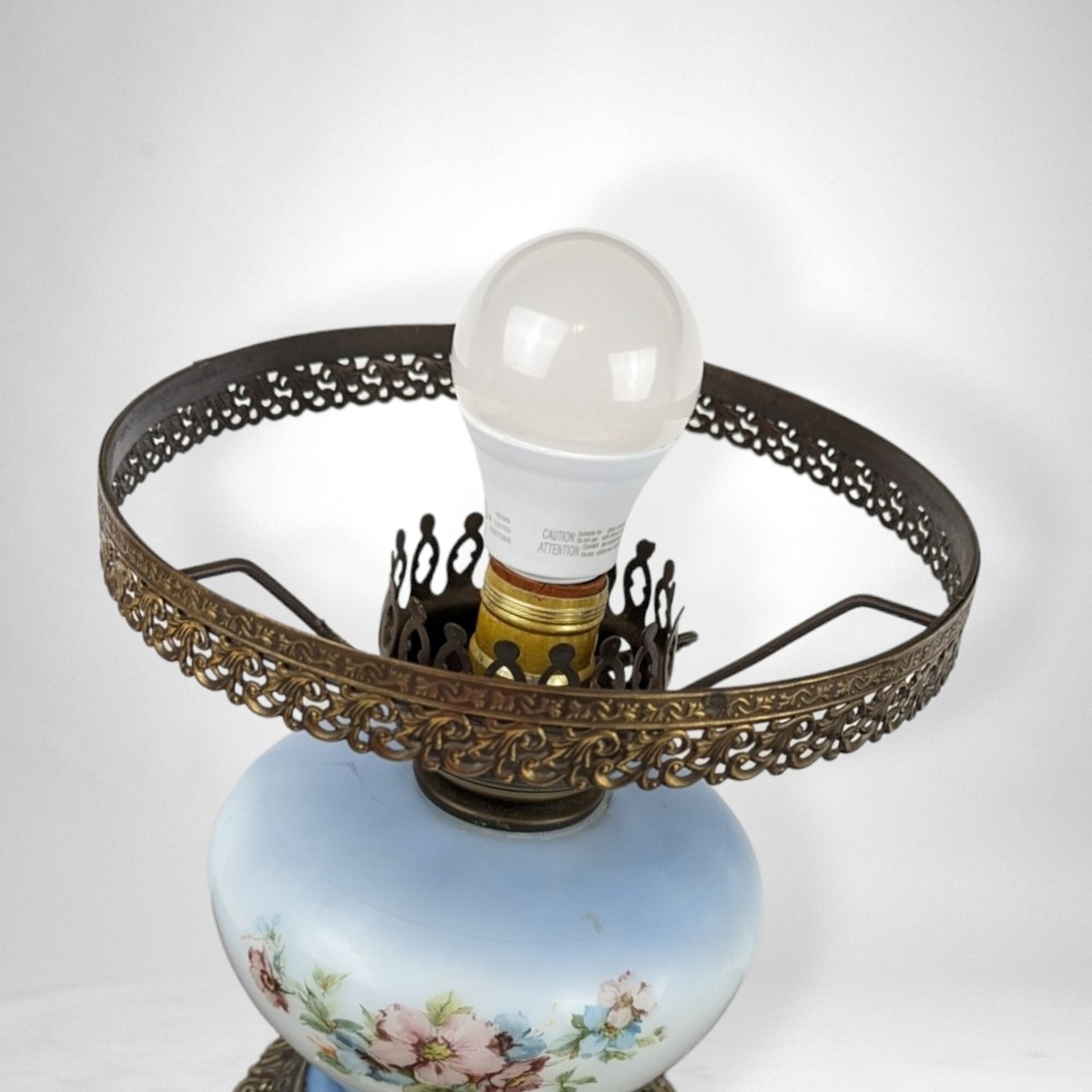 Vintage Painted Blue 3-Way Gone with the Wind Style Table Lamp