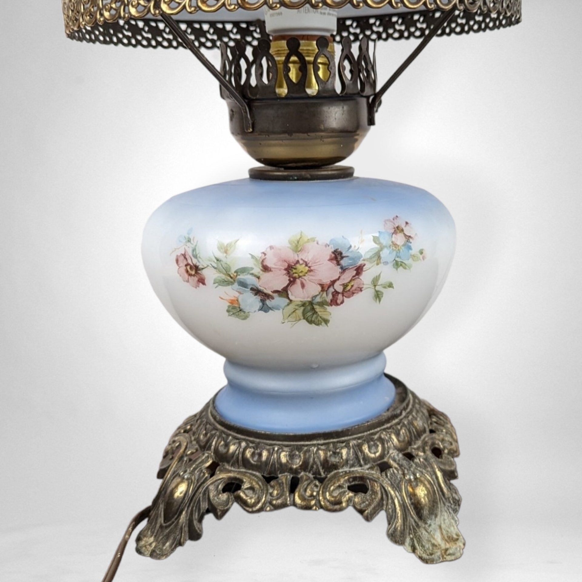 Vintage Painted Blue 3-Way Gone with the Wind Style Table Lamp