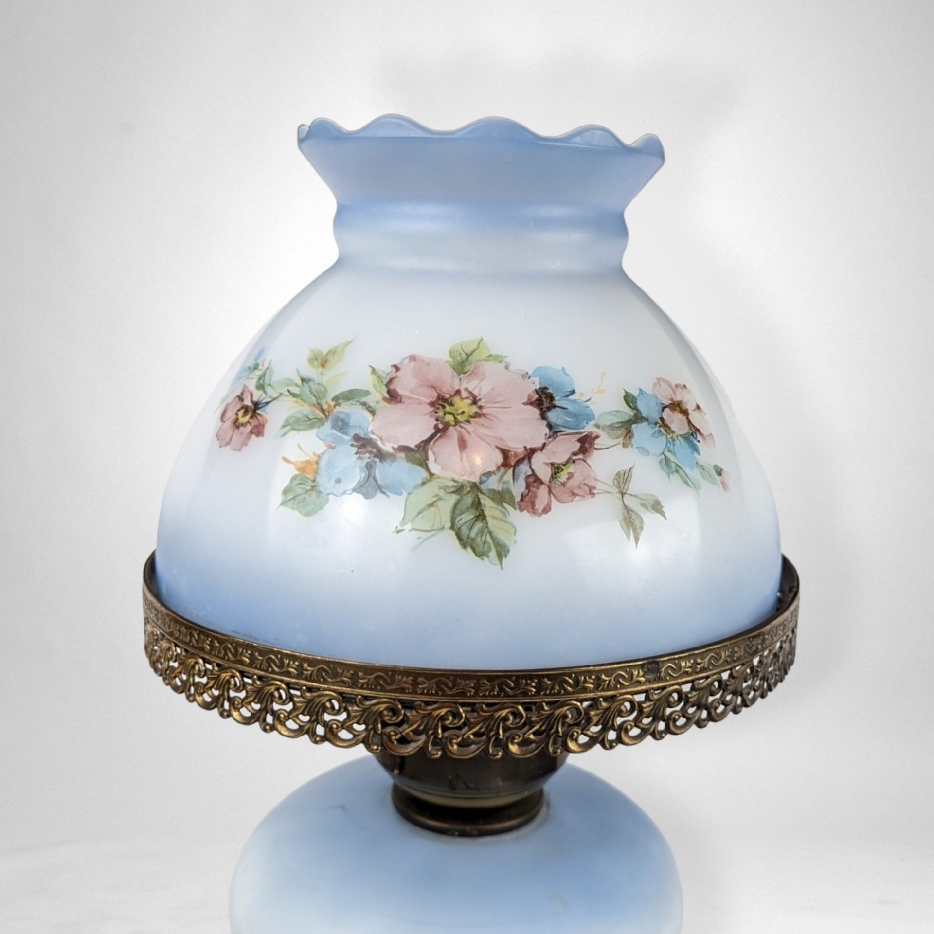Vintage Painted Blue 3-Way Gone with the Wind Style Table Lamp