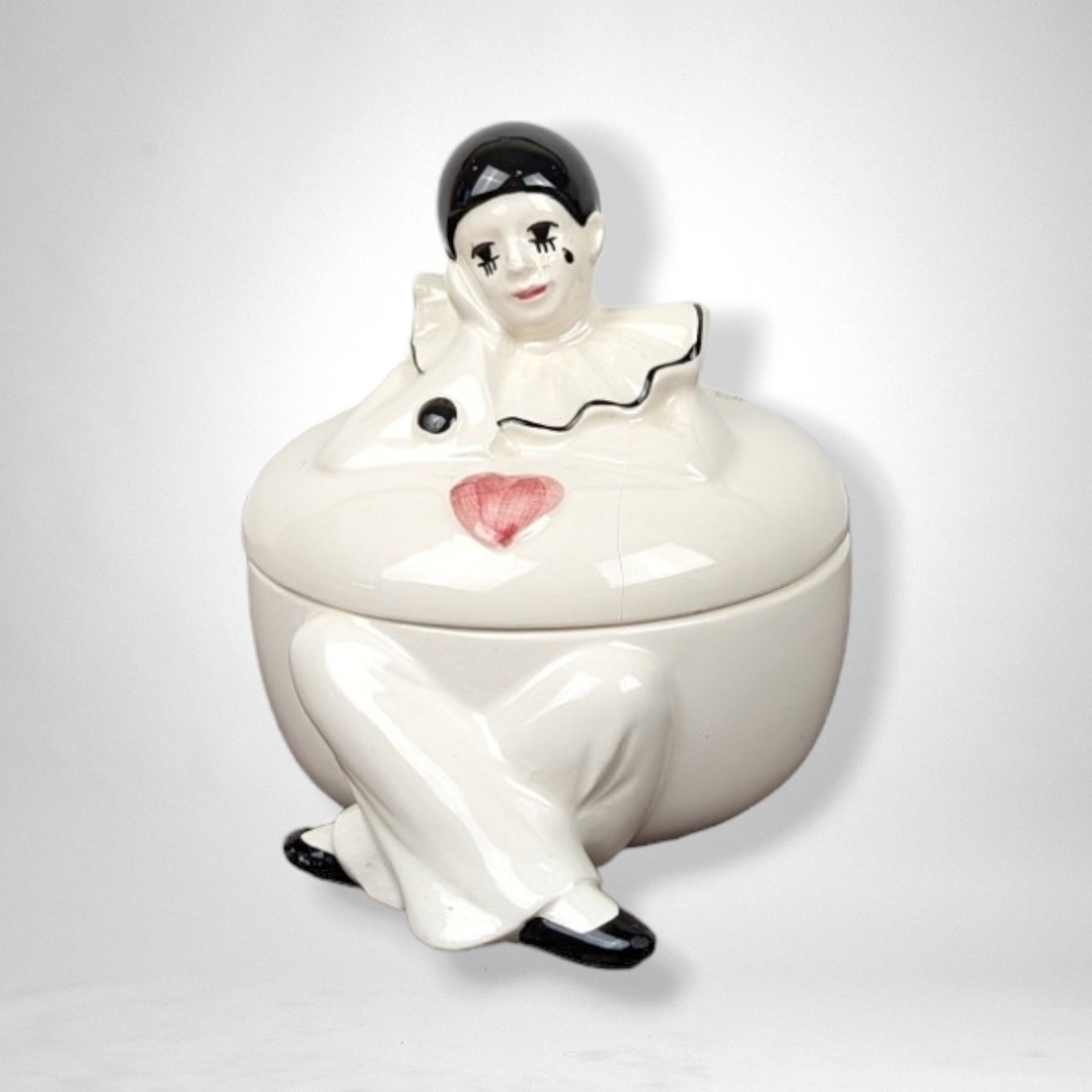 Vintage Pierrot Clown Porcelain Trinket Box