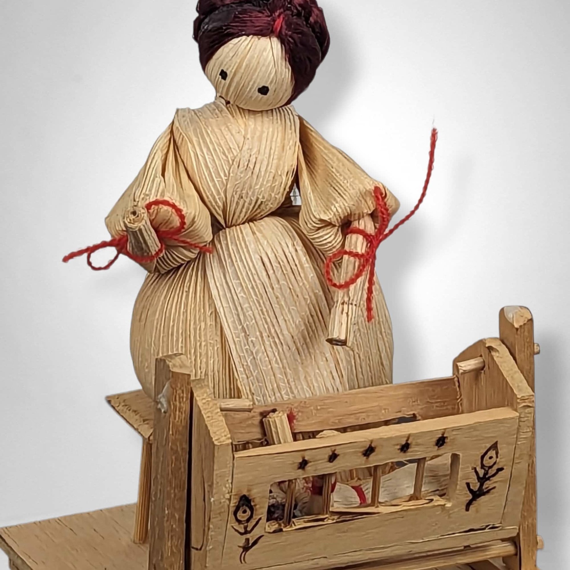 Handmade Corn Husk Woman with Baby Figurine