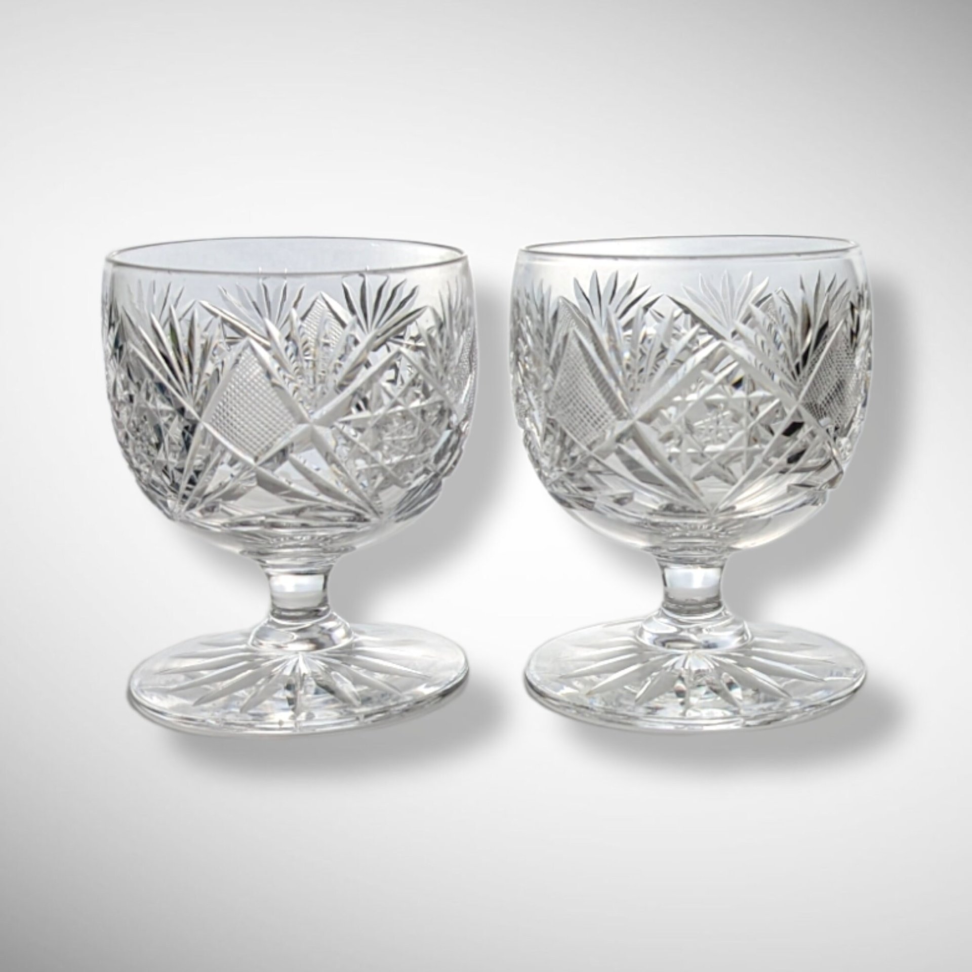 Exquisite Pair of Vintage Cut Crystal Cognac Glasses