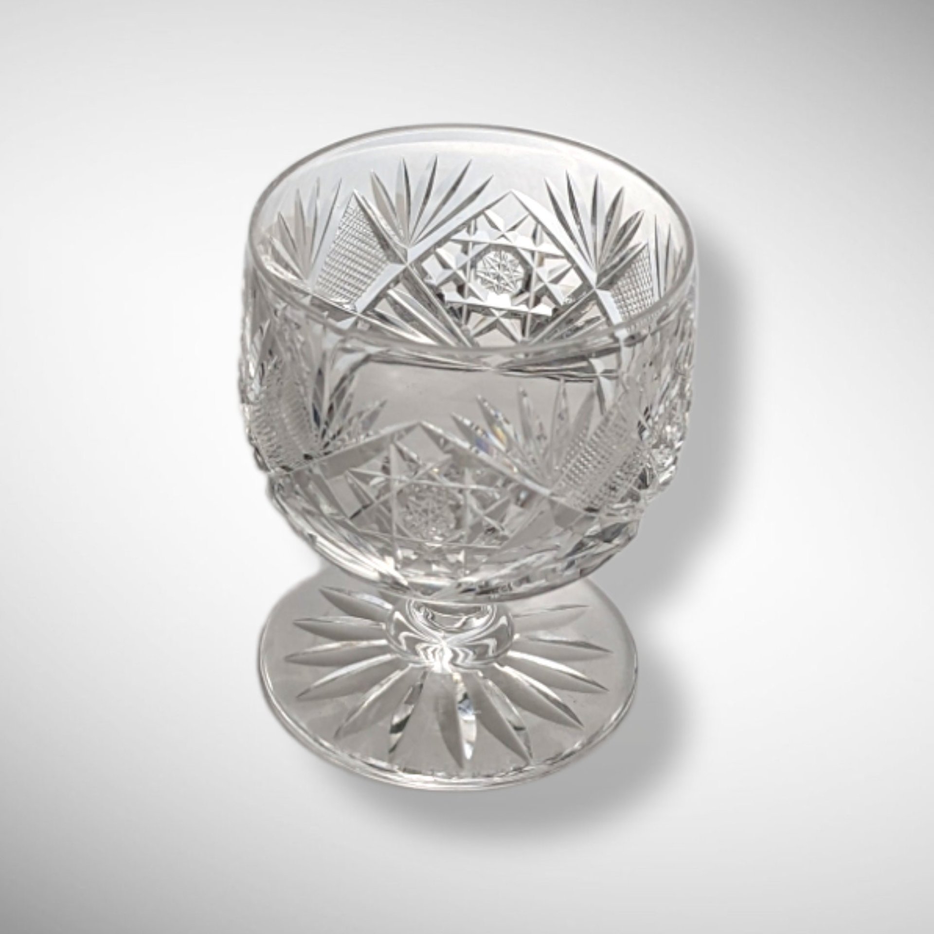 Exquisite Pair of Vintage Cut Crystal Cognac Glasses