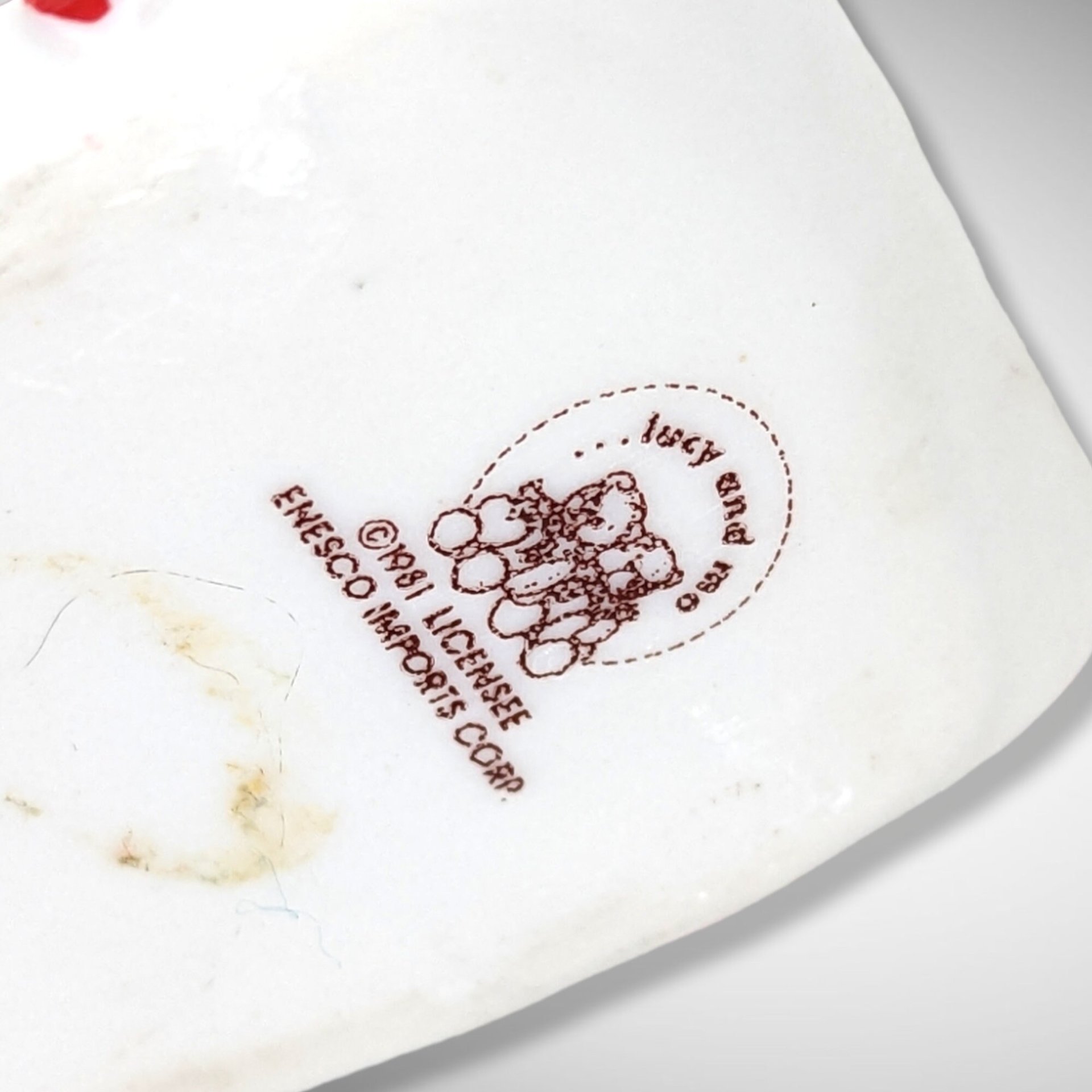 1981 Enesco Lucy and Me Bear on Rocking Horse Figurine