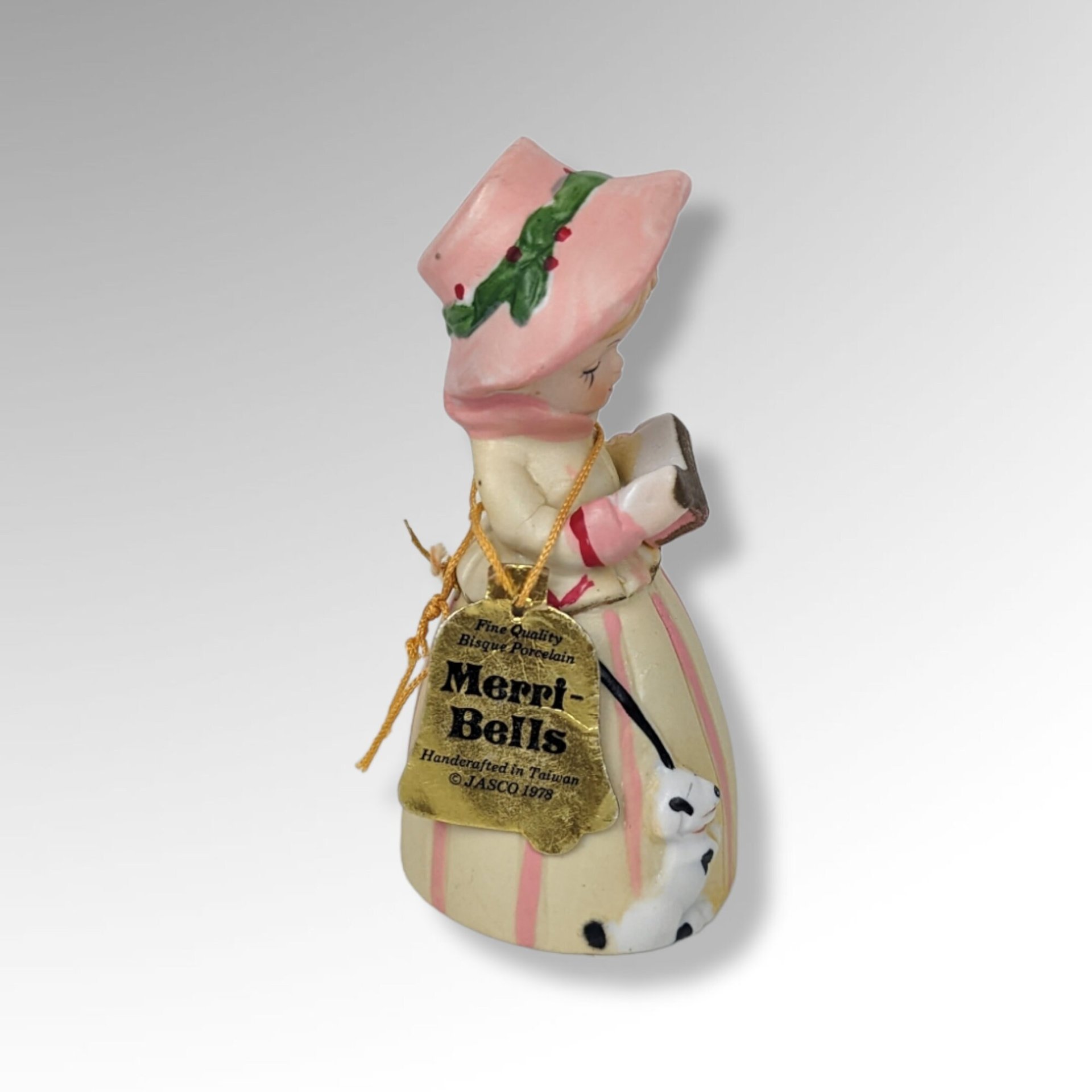 1978 Merri Bells Girl with Dog Bell Figurine