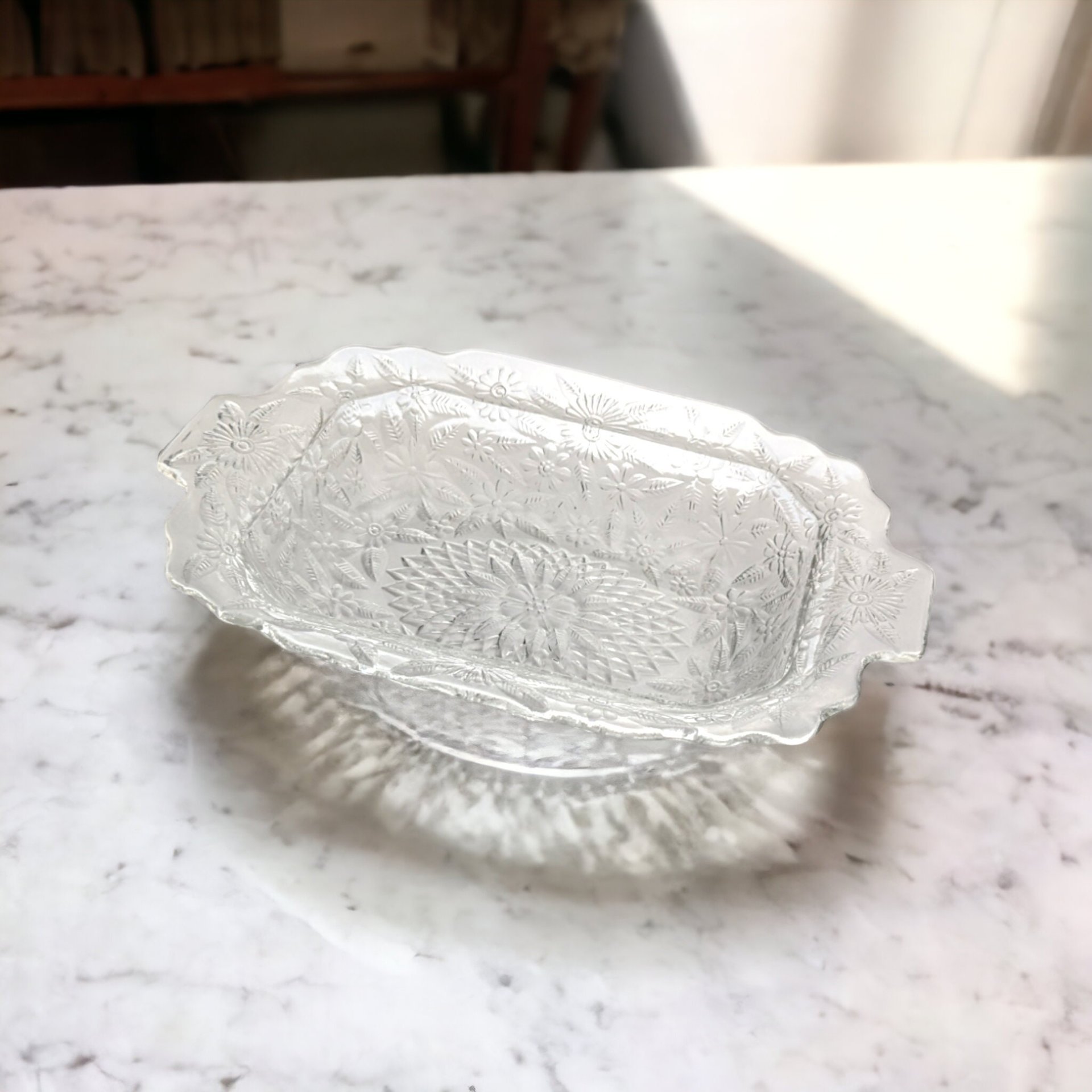 Vintage Indiana Glass Pineapple & Floral Oval Serving Bowl (10")