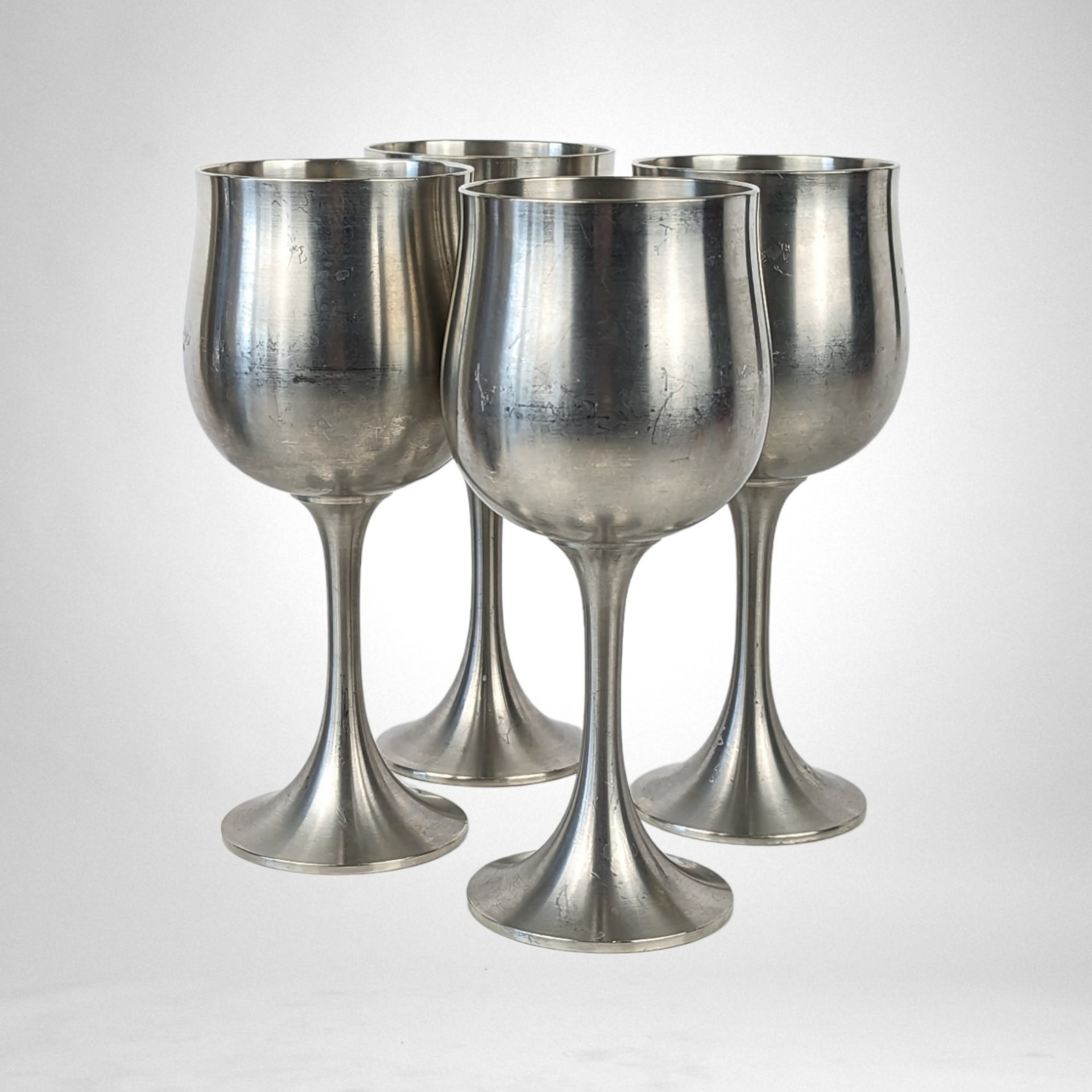 Set of 4 Vintage Pewter Goblets - Classic Elegance for Every Occasion