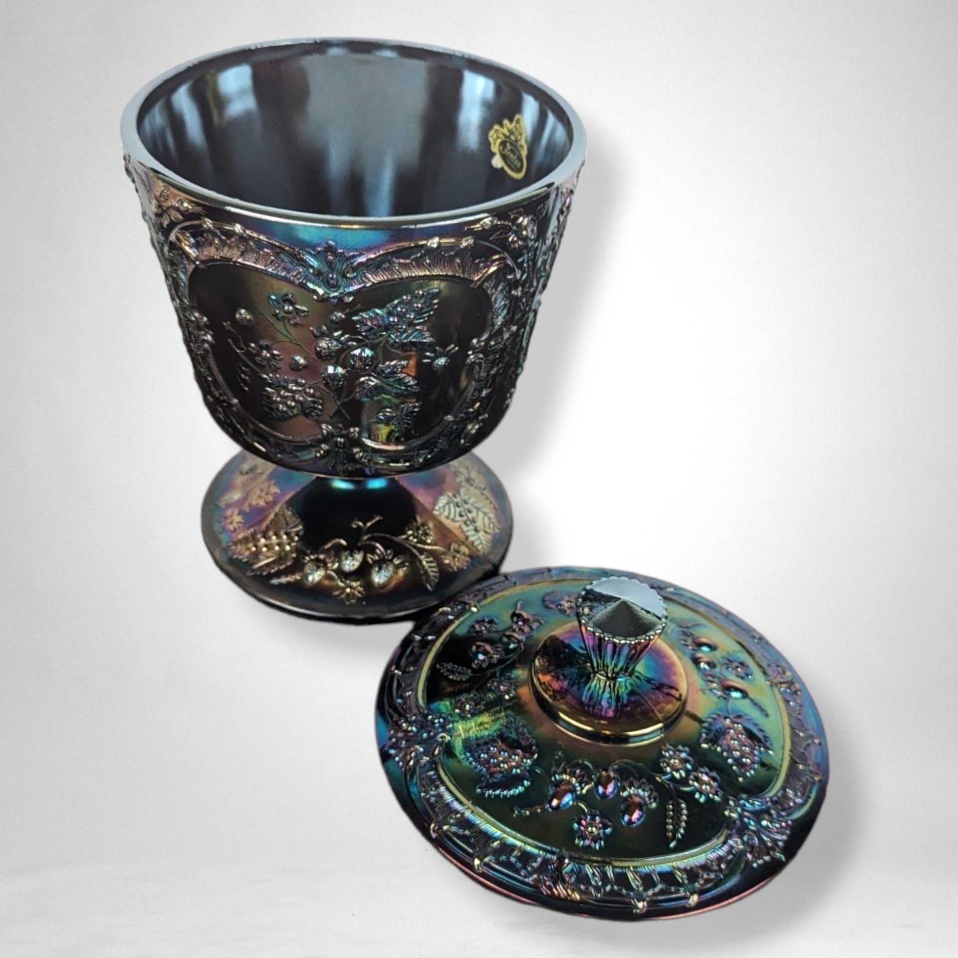 DO NOT BUY*** Reserved for Paiges - Fenton Amethyst Carnival Glass Wild Strawberry Candy Dish with Lid