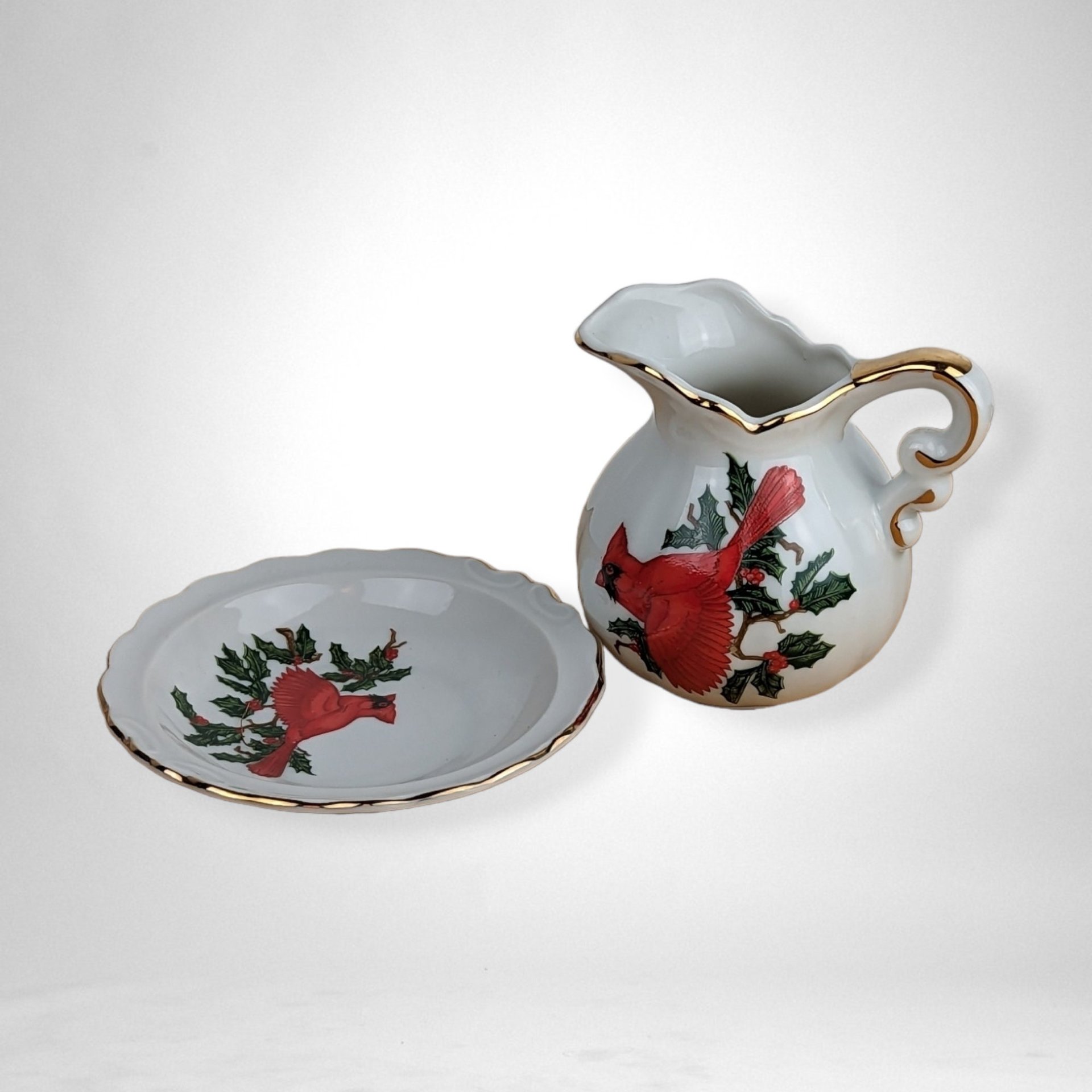 Elegant Vintage Lefton Cardinal Mini Pitcher and Bowl Set - Timeless Charm