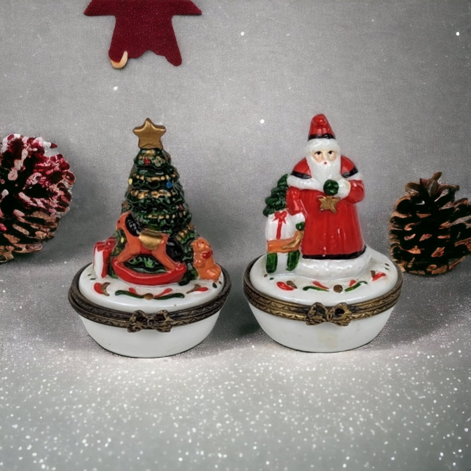 Vintage Christmas Trinket Box Pair