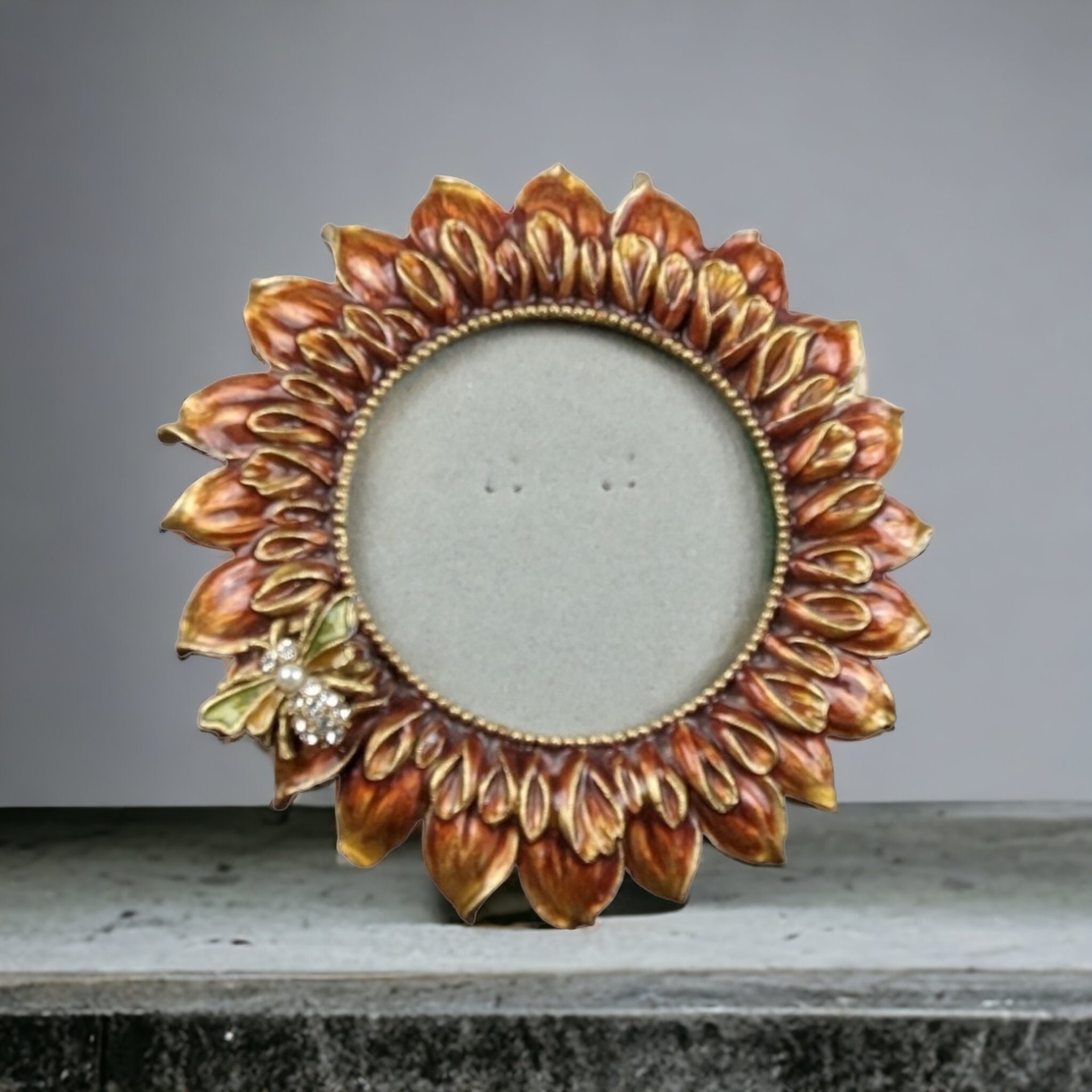 Ashleigh Manor Enamel Metal Flower and Bee Photo Frame