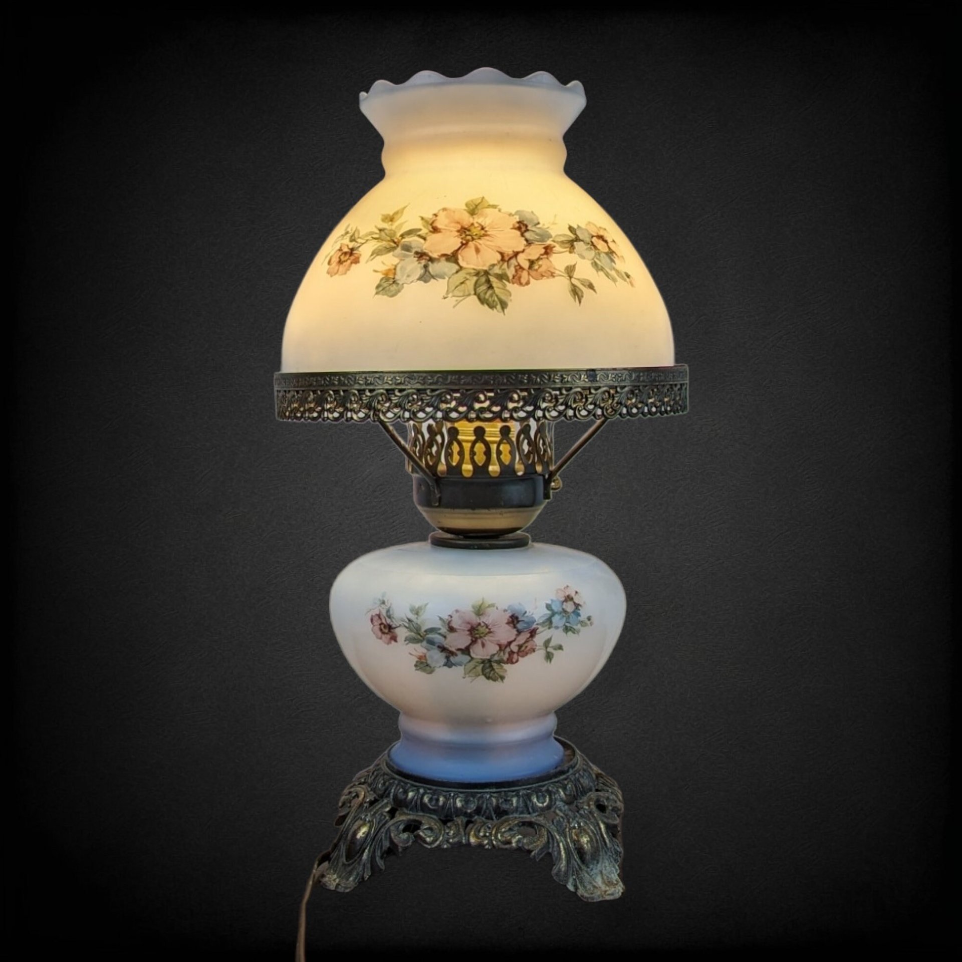 Vintage Painted Blue 3-Way Gone with the Wind Style Table Lamp