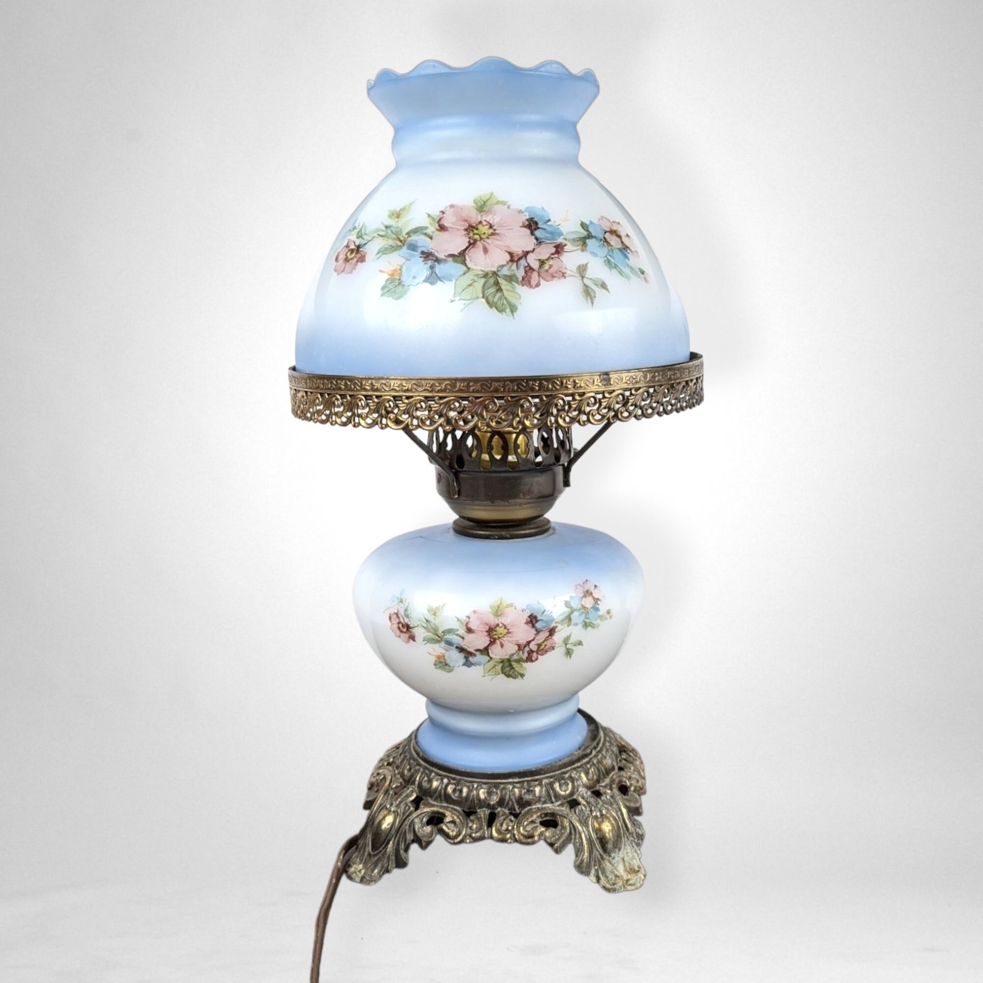 Vintage Painted Blue 3-Way Gone with the Wind Style Table Lamp