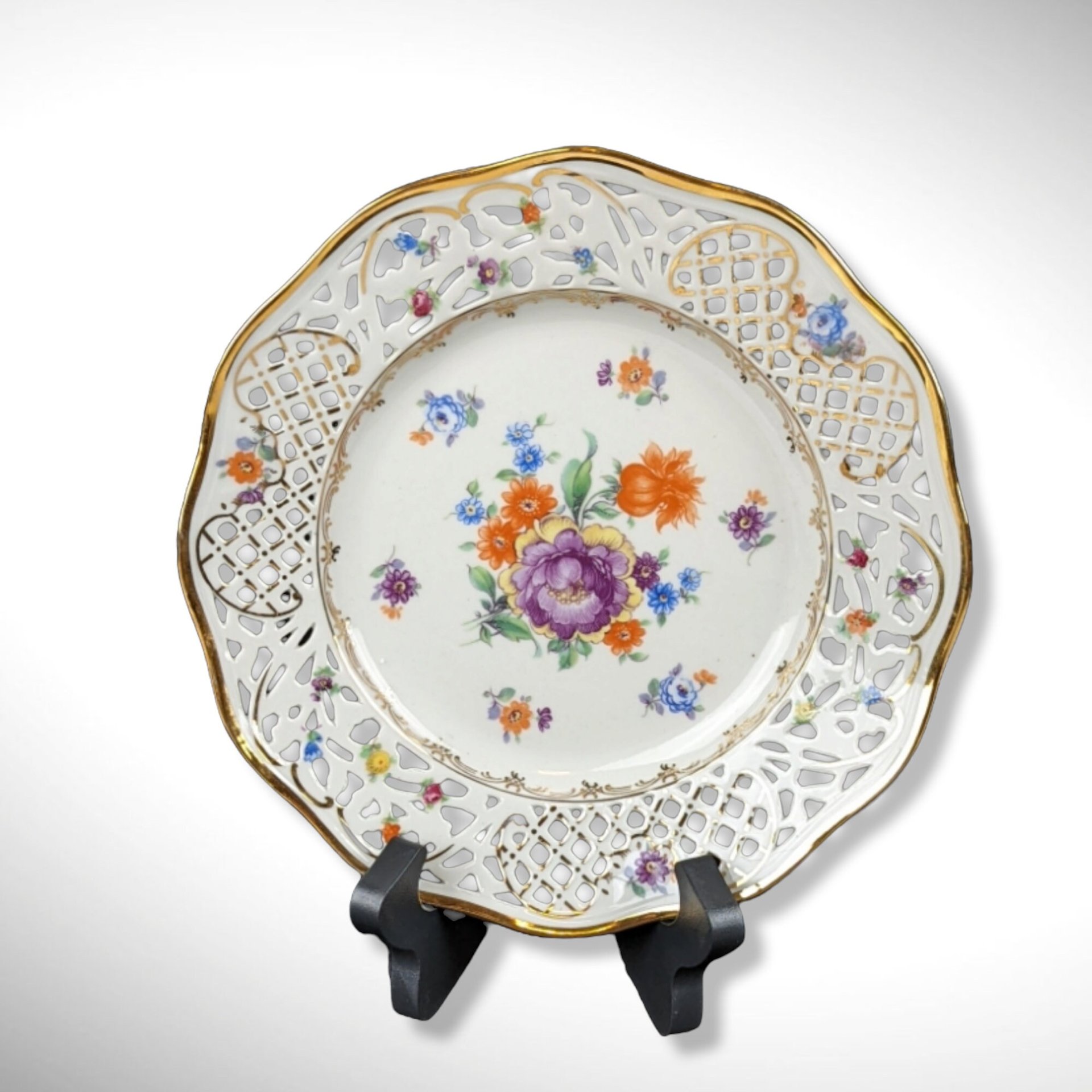 Vintage Gold Rim Floral Bavarian Plate
