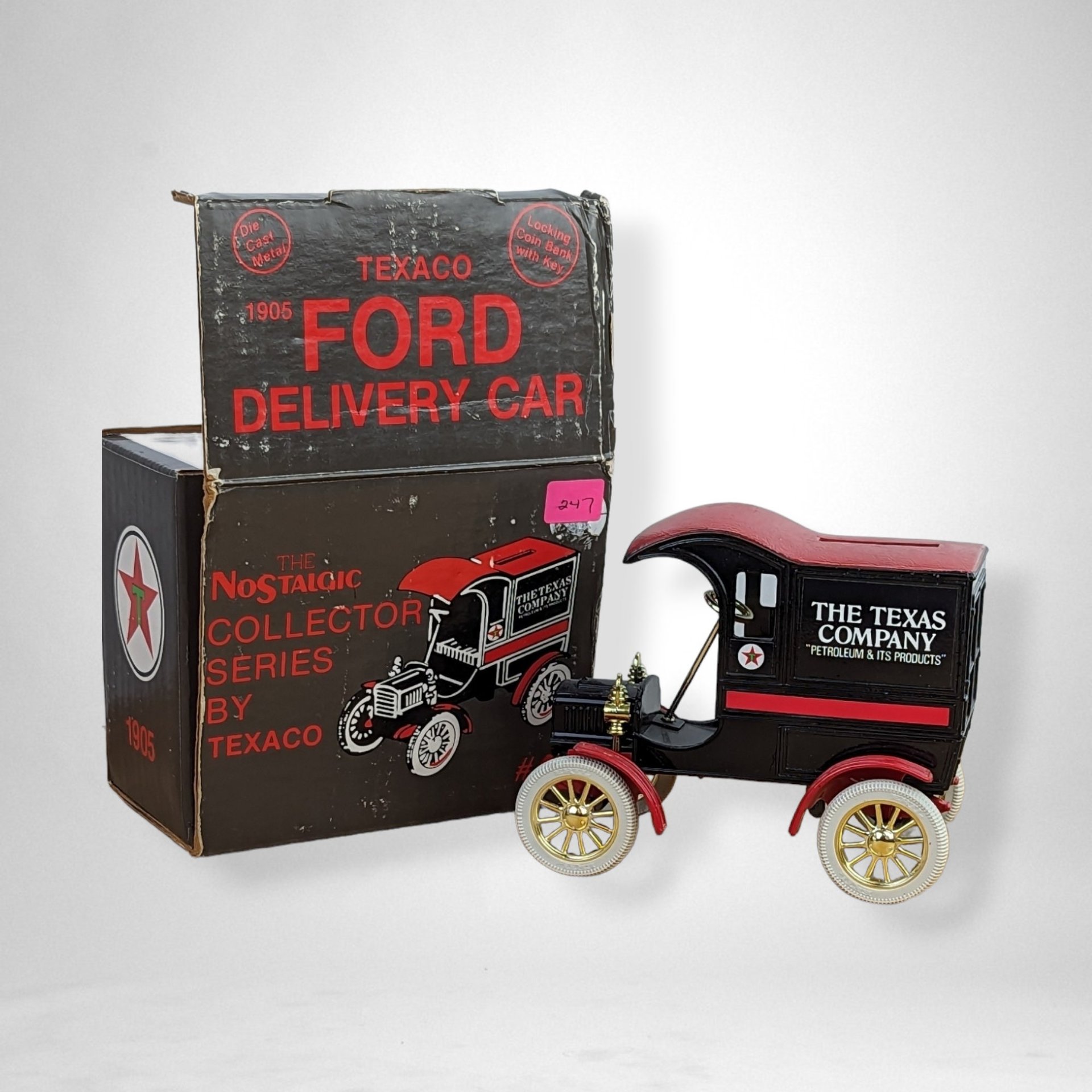 The Nostalgic Collector: 1905 Texaco Ford Delivery Car Metal Locking Bank - Vintage Automotive Memorabilia and Functional Collectible